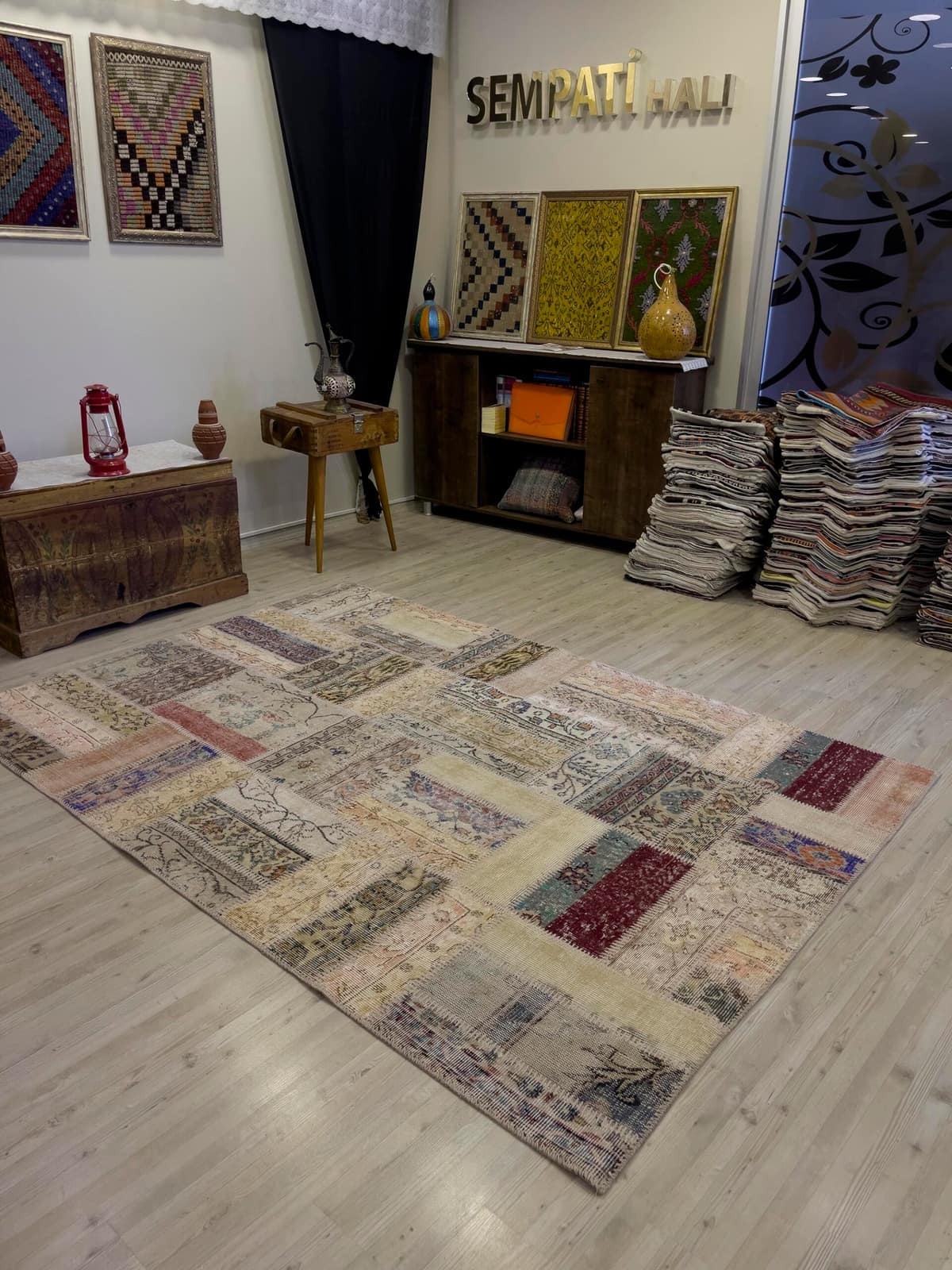 Hand-Woven Distressed Special Patchwork Rug — detail view 5, handmade vintage rug