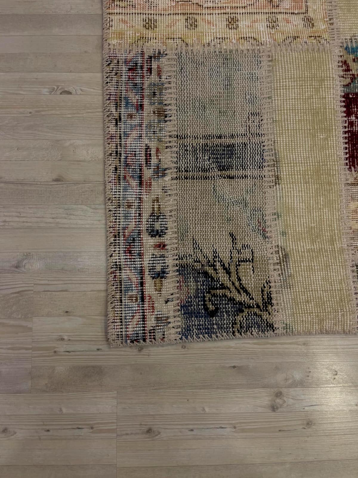 Hand-Woven Distressed Special Patchwork Rug — detail view 4, handmade vintage rug