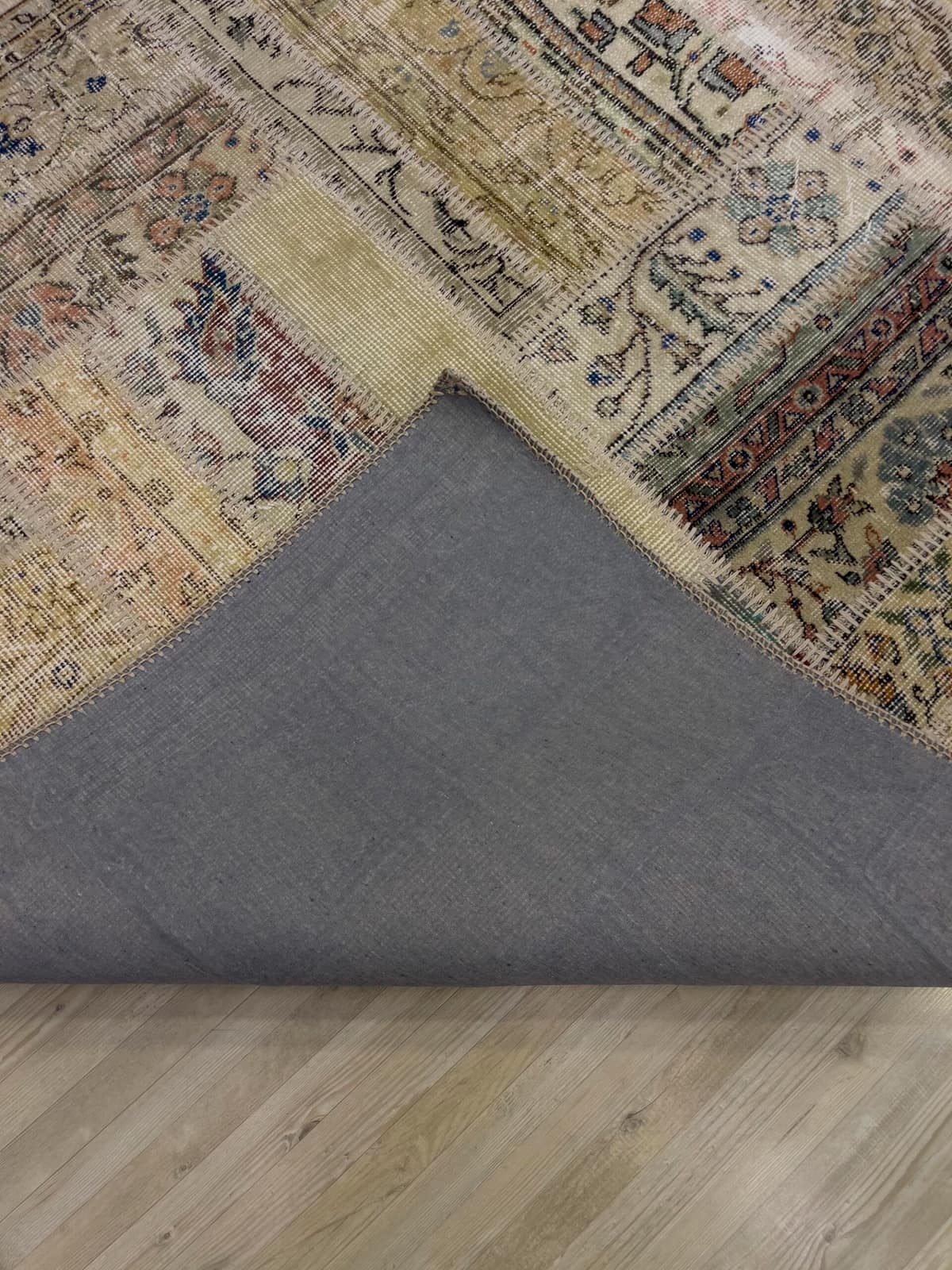 Hand-Woven Distressed Special Patchwork Rug — detail view 3, handmade vintage rug