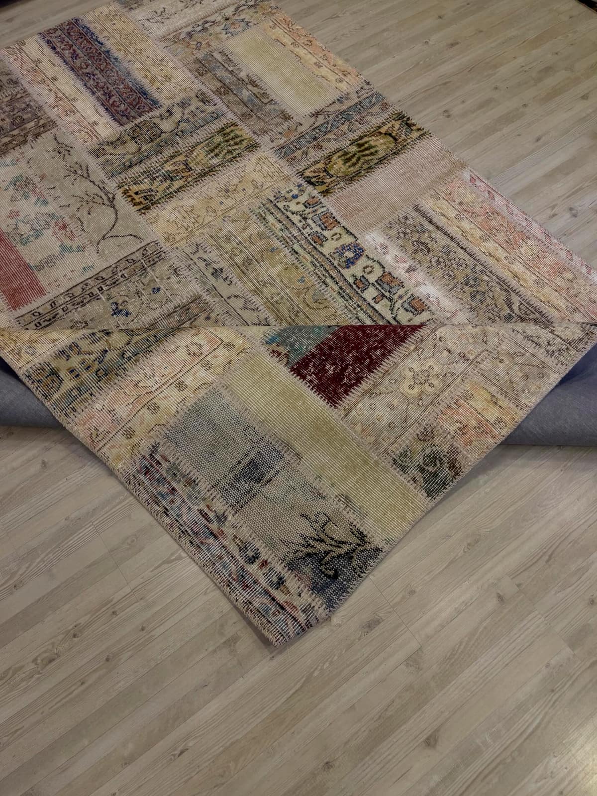 Hand-Woven Distressed Special Patchwork Rug — detail view 2, handmade vintage rug