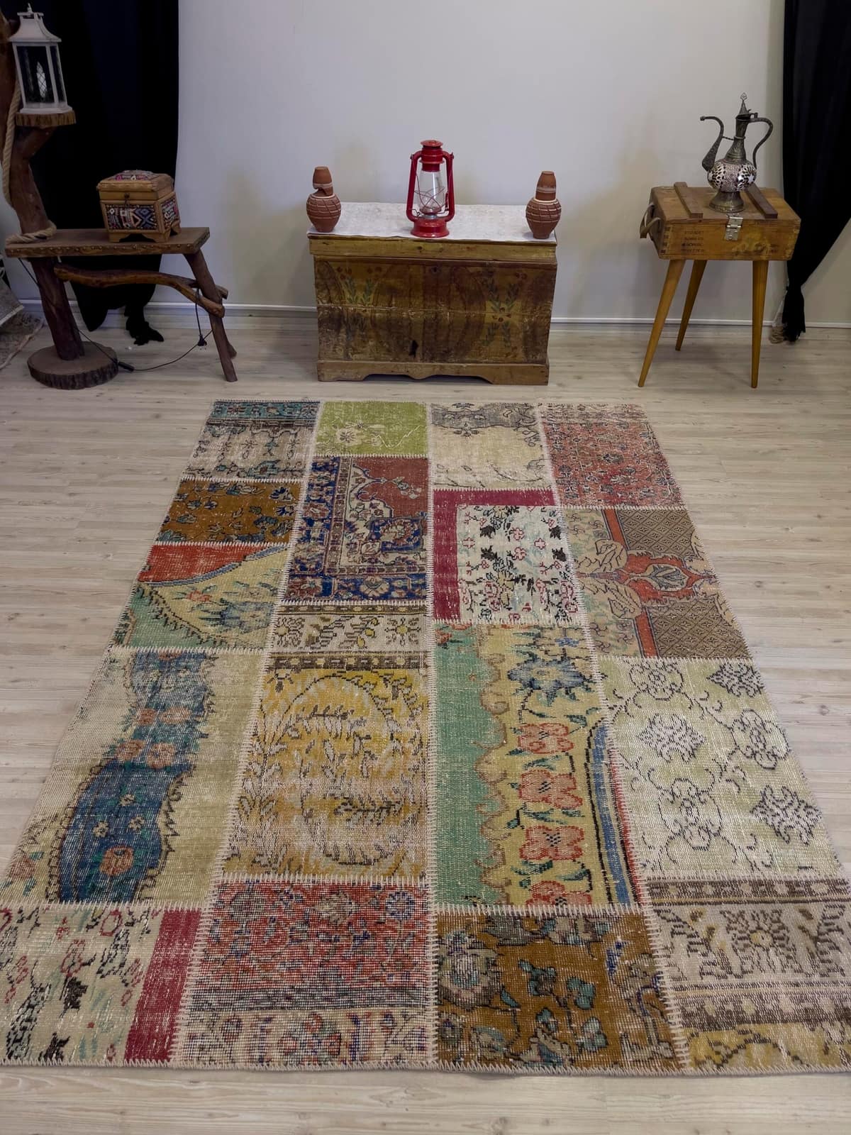 A Unique and Beautiful Handmade Patchwork Rug, vintage rug, Handmade, hand-knotted wool & silk, size 162 × 234 cm, from Gördes