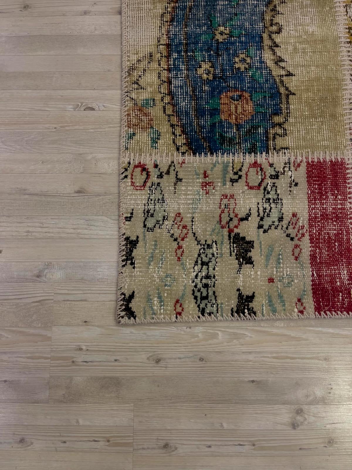 A Unique and Beautiful Handmade Patchwork Rug — detail view 3, handmade vintage rug