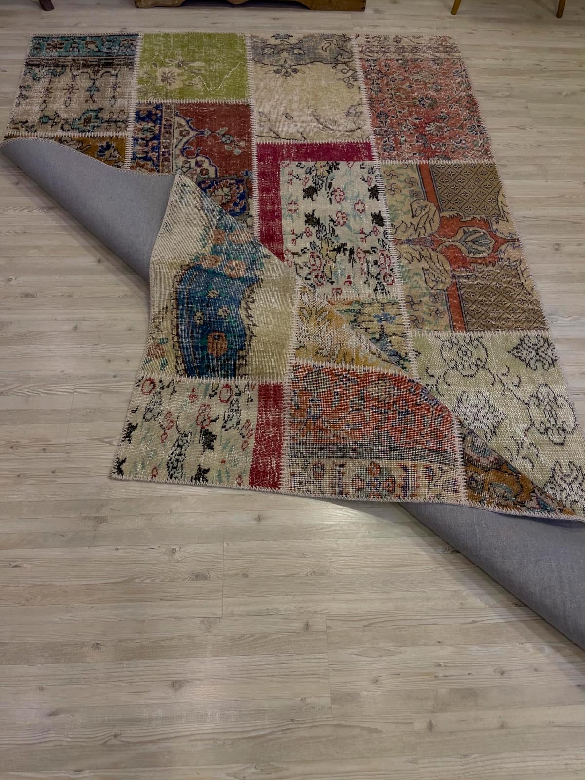 A Unique and Beautiful Handmade Patchwork Rug — detail view 2, handmade vintage rug