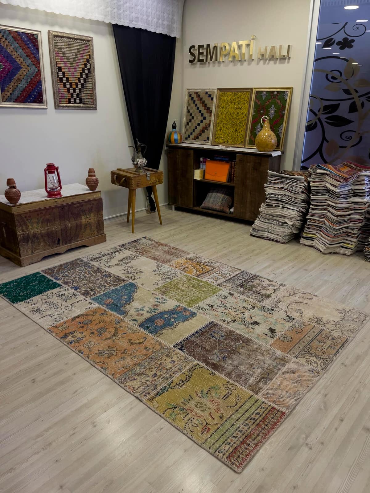 A Unique and Beautiful Custom Patchwork Rug — detail view 5, handmade vintage rug