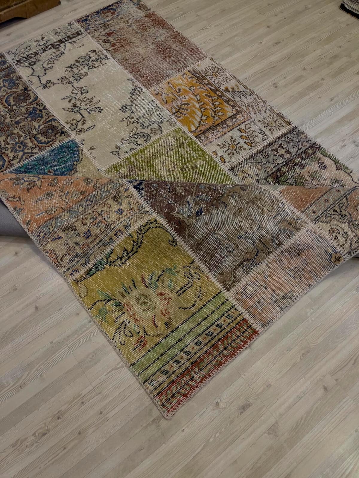 A Unique and Beautiful Custom Patchwork Rug — detail view 2, handmade vintage rug