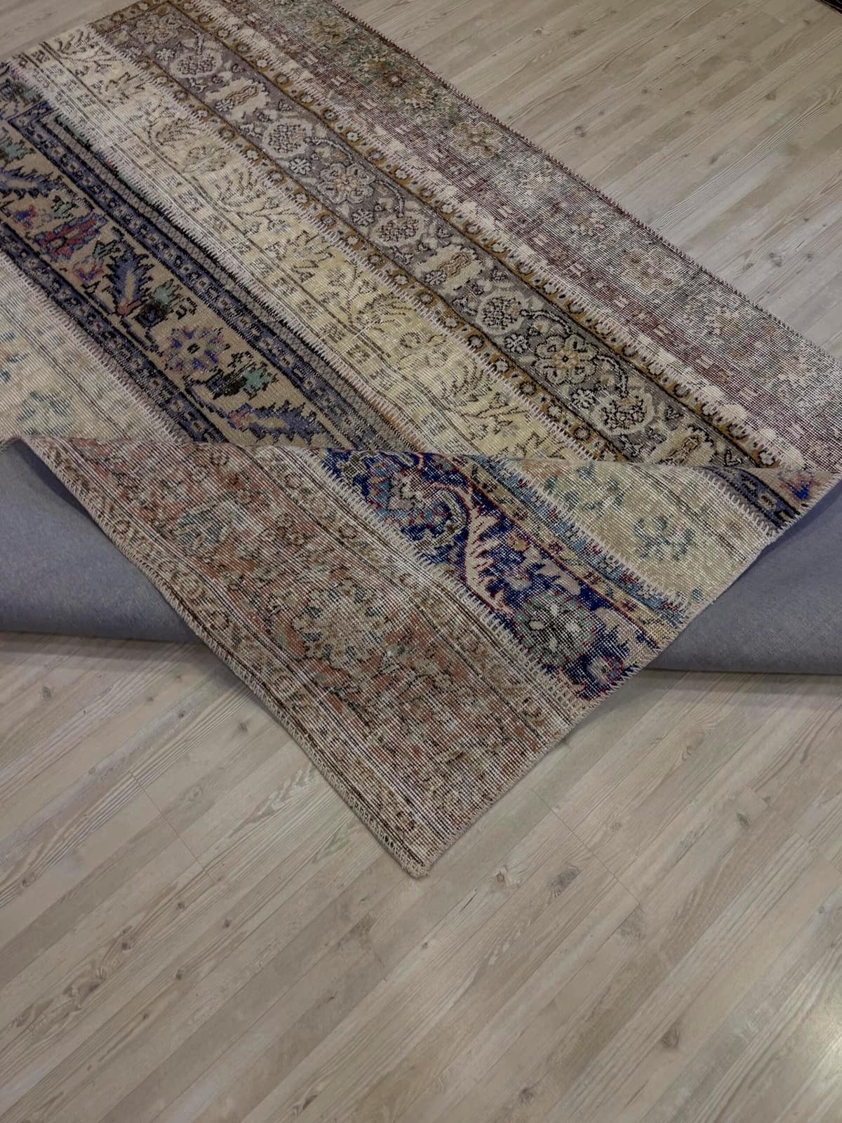Modern, One-of-a-Kind Custom Patchwork Rug — detail view 2, handmade vintage rug