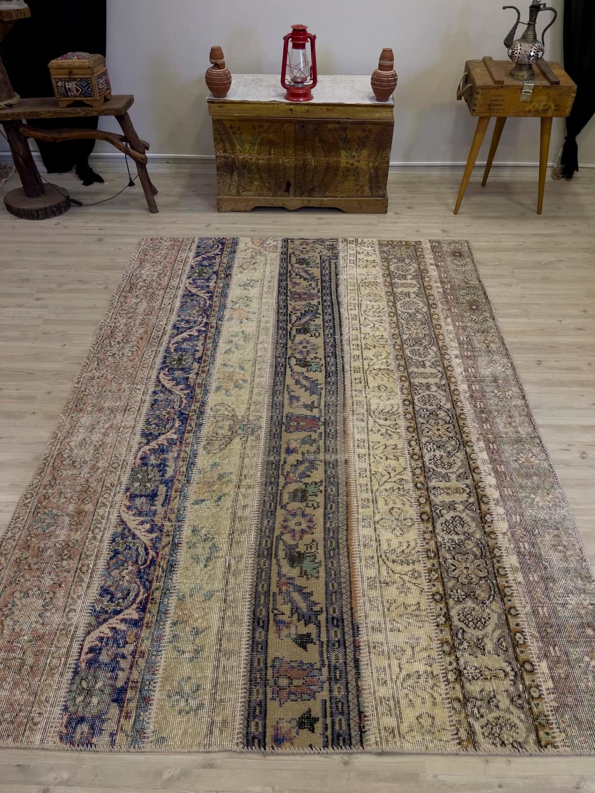 Modern, One-of-a-Kind Custom Patchwork Rug — detail view 5, handmade vintage rug