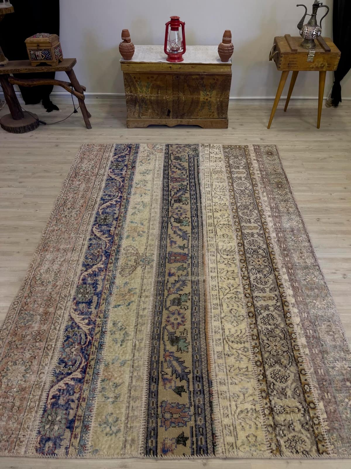 Modern, One-of-a-Kind Custom Patchwork Rug, vintage rug, Handmade, hand-knotted silk, size 164 × 230 cm, from Milas