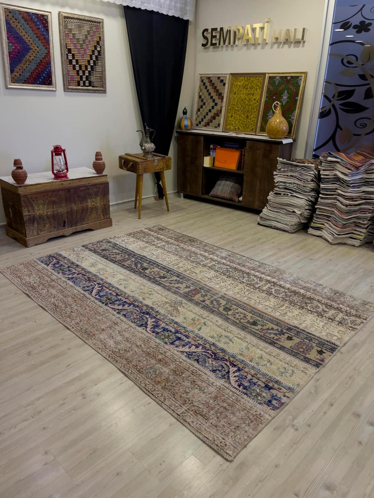 Modern, One-of-a-Kind Custom Patchwork Rug — detail view 4, handmade vintage rug