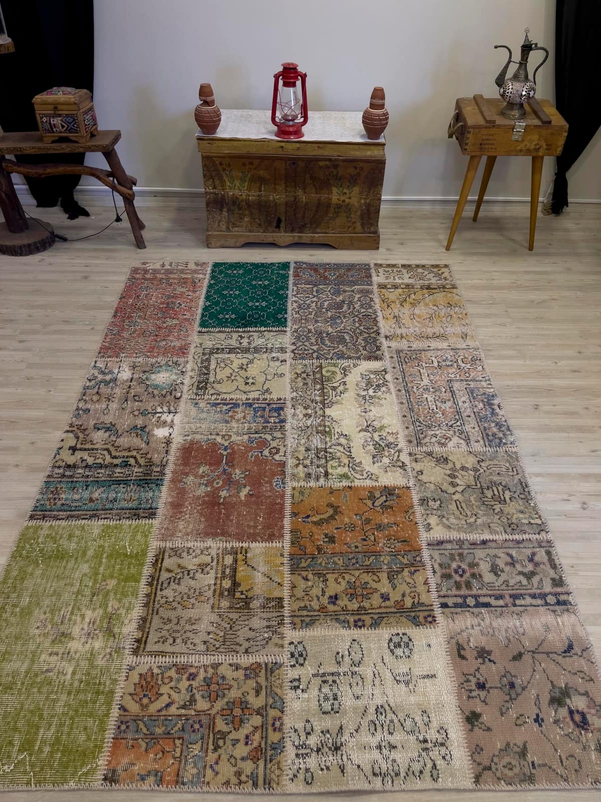 Handmade Patchwork Rug, vintage rug, Handmade, hand-knotted wool, size 160 × 234 cm, from Manisa