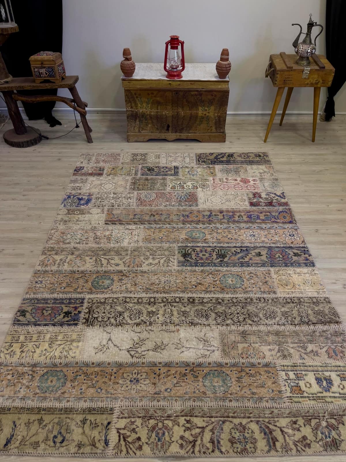 Unique Handwoven Patchwork Rug, vintage rug, Handmade, hand-knotted silk, size 165 × 235 cm, from Van