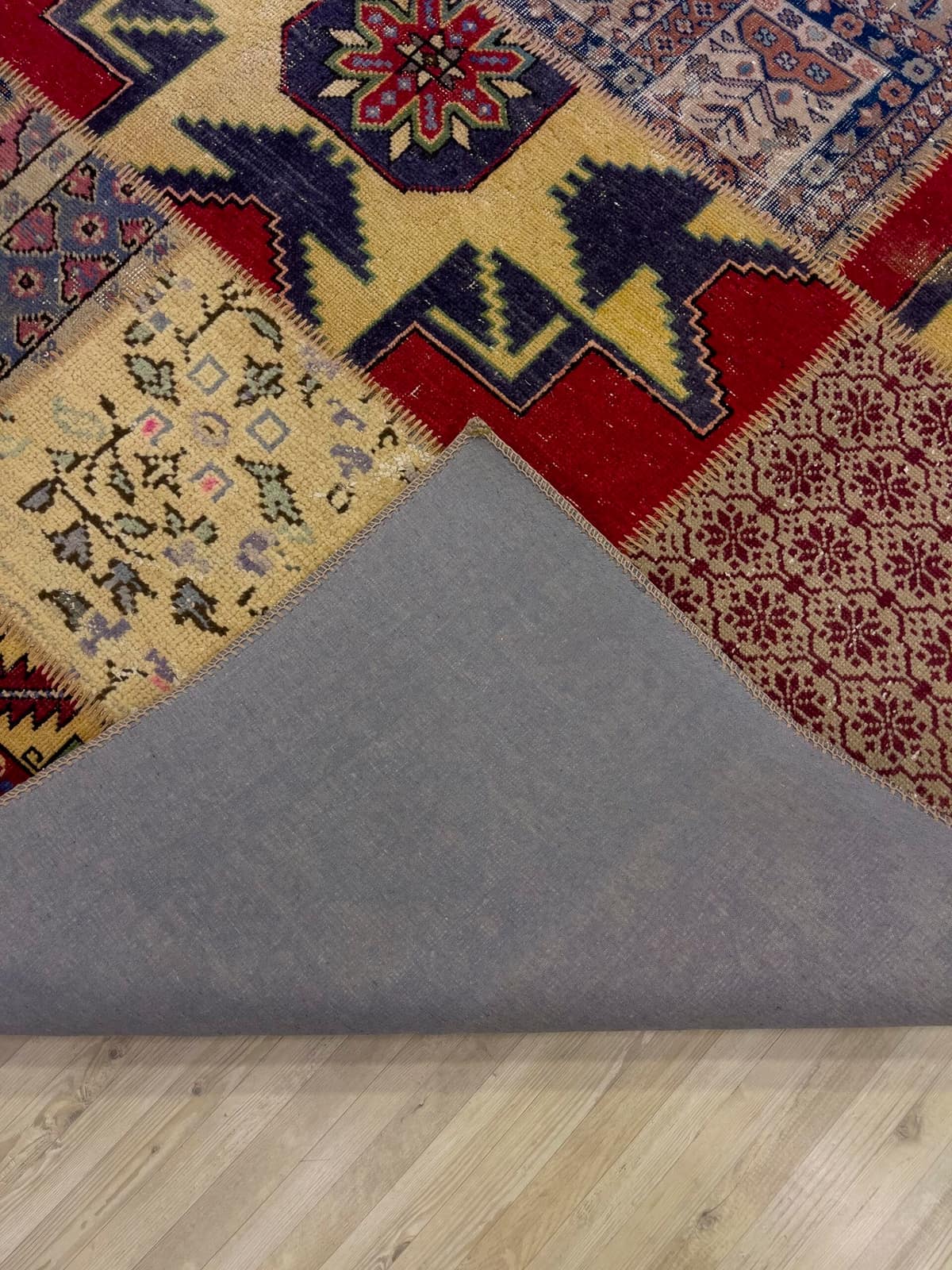 Handmade Patchwork Elegant Design Rug — detail view 2, handmade vintage rug
