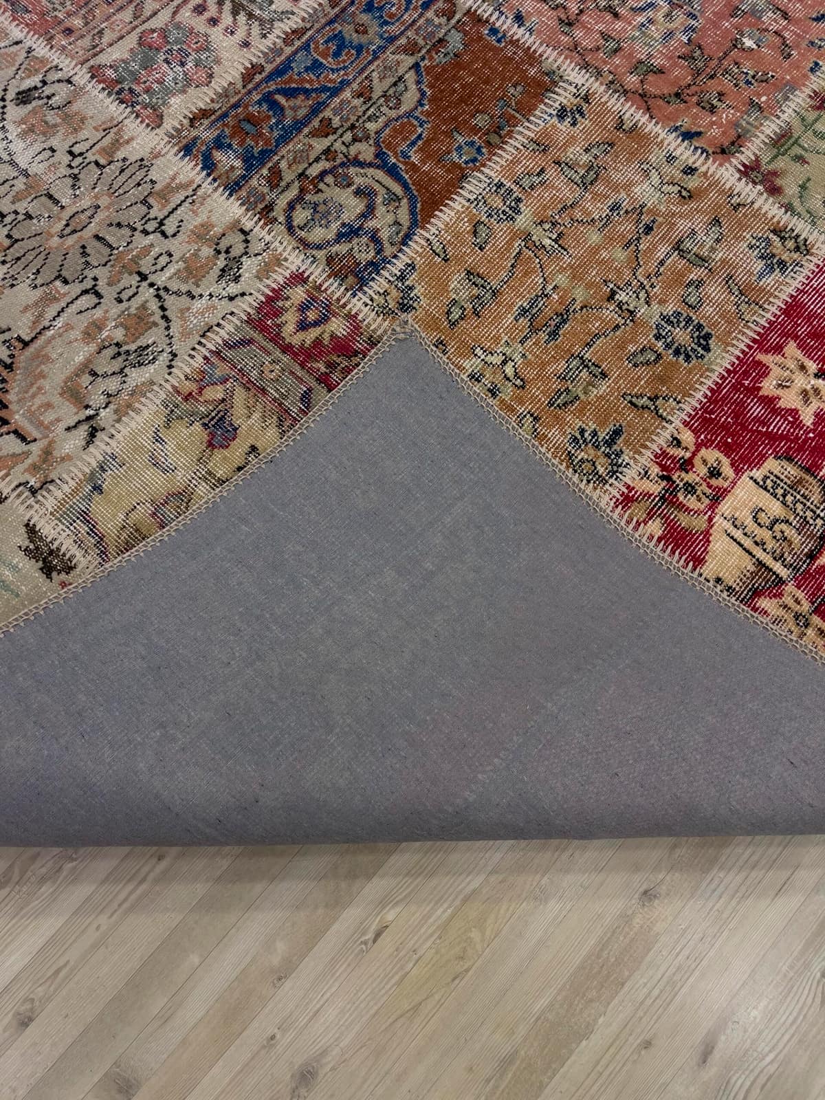 Hand-Woven, Distressed, Custom Patchwork Rug — detail view 3, handmade vintage rug