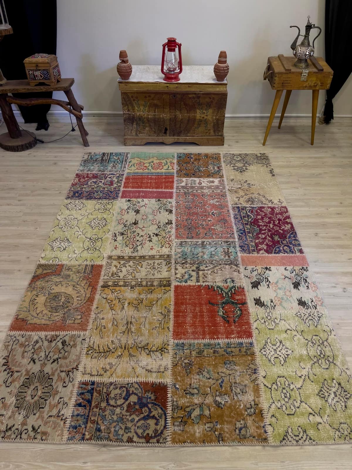 Modern, One-of-a-Kind Custom Patchwork Rug, vintage rug, Handmade, hand-knotted silk, size 161 × 233 cm, from Bergama