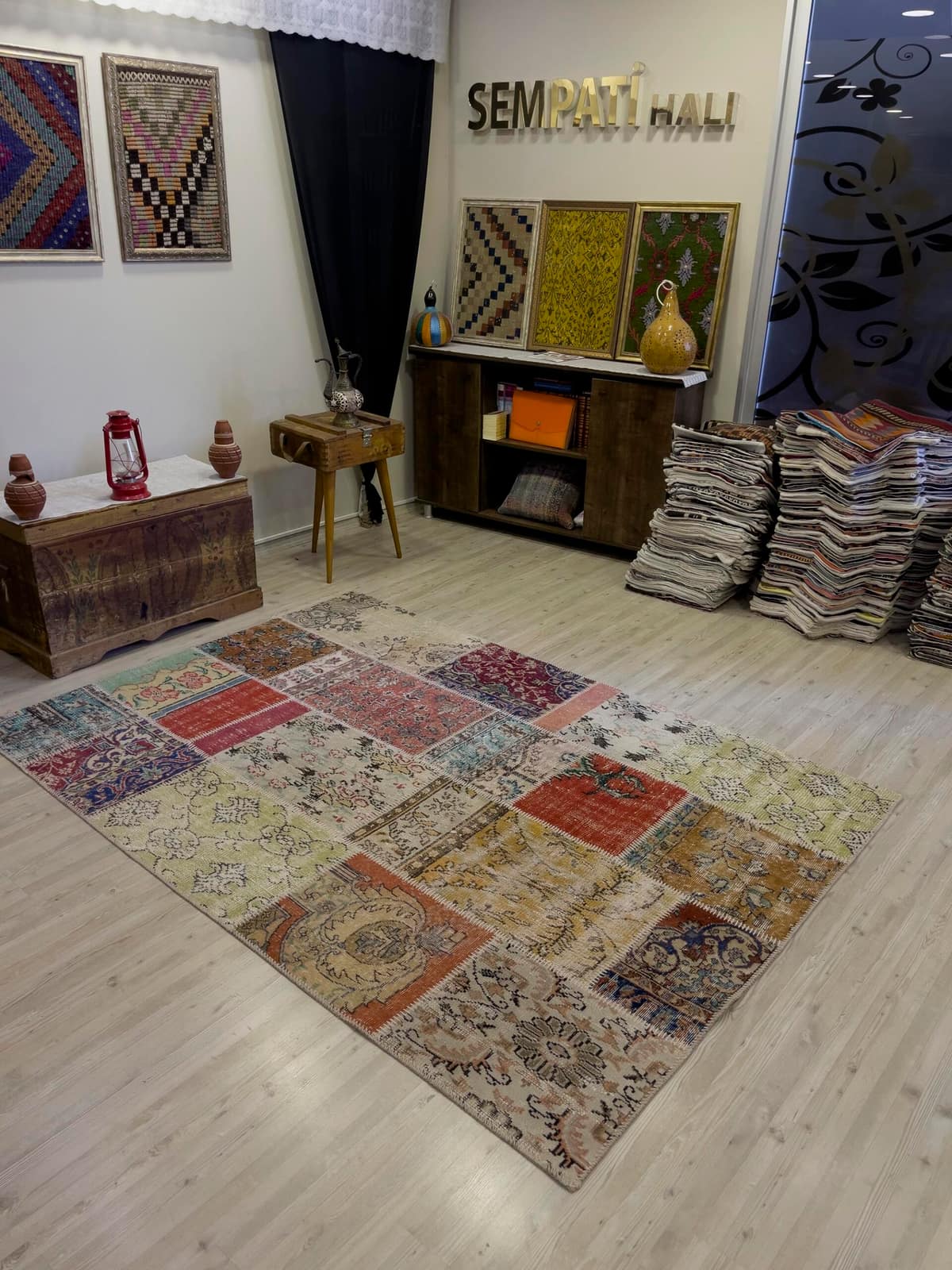 Modern, One-of-a-Kind Custom Patchwork Rug — detail view 5, handmade vintage rug