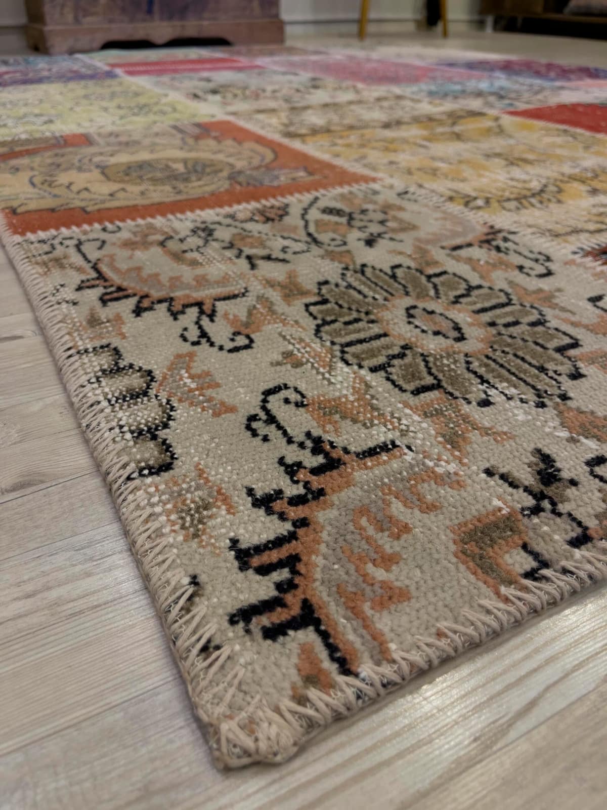 Modern, One-of-a-Kind Custom Patchwork Rug — detail view 2, handmade vintage rug