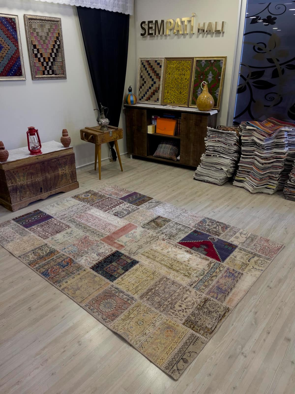 A Unique and Beautiful Custom Patchwork Rug — detail view 5, handmade vintage rug