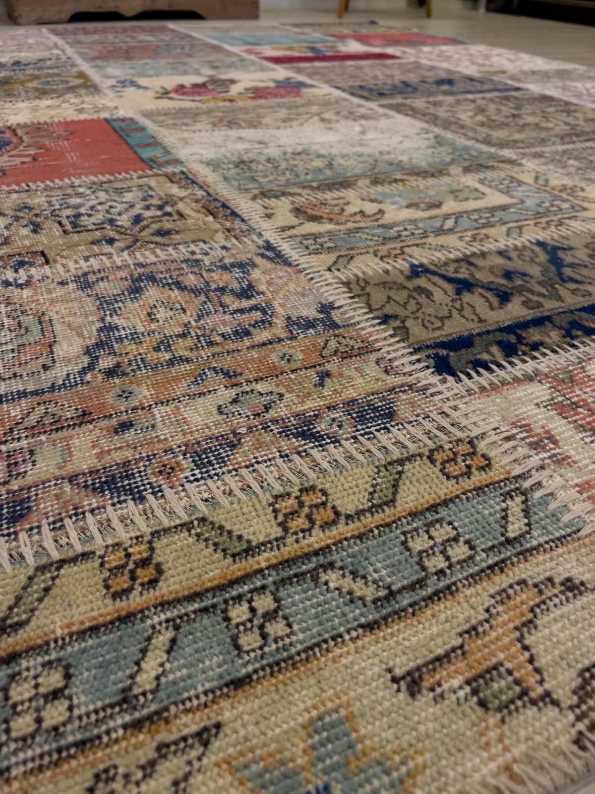 Unique Hand-Woven Patchwork Rug — detail view 2, handmade vintage rug