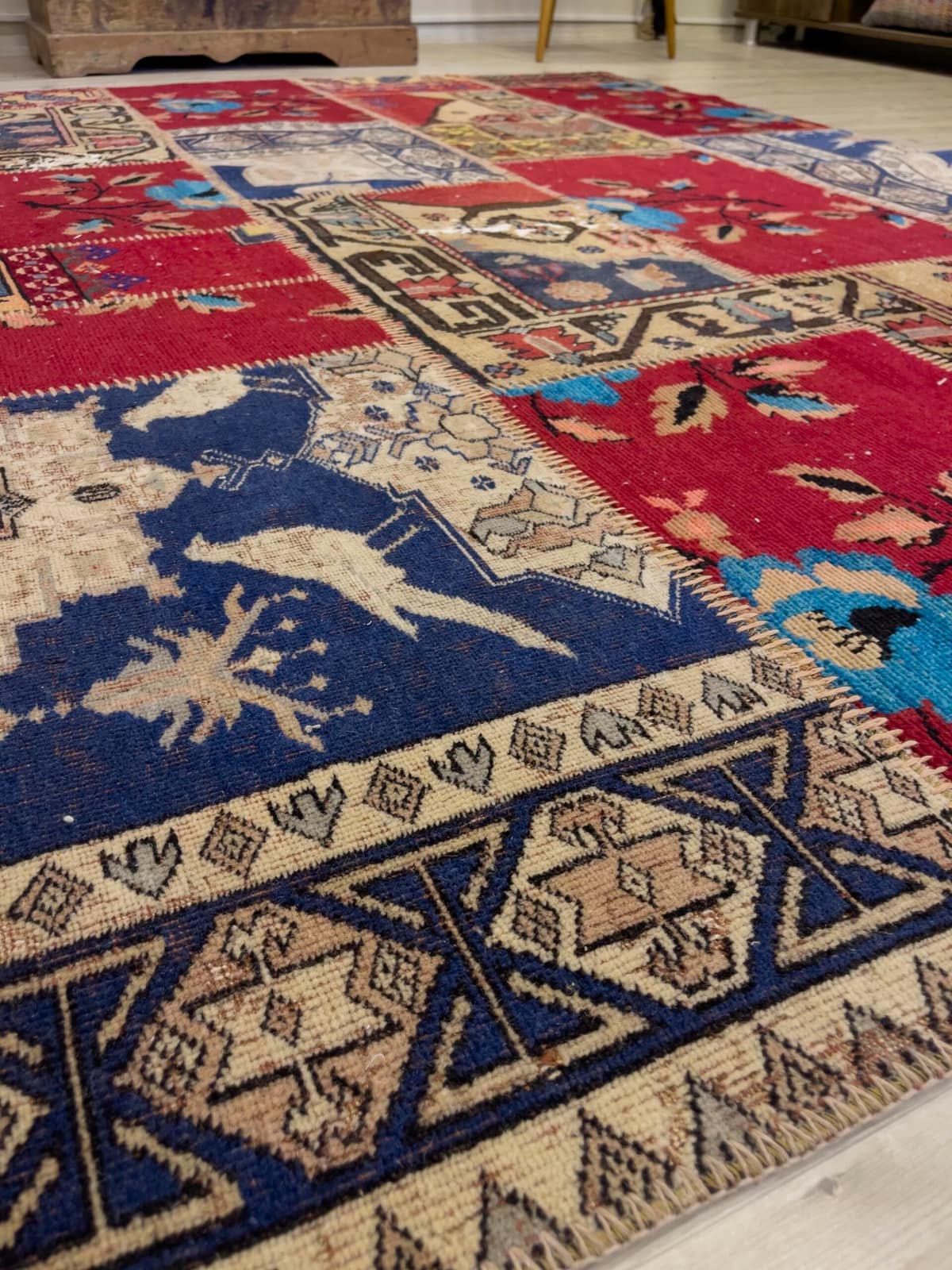 Hand-Woven Distressed Special Patchwork Rug — detail view 5, handmade vintage rug