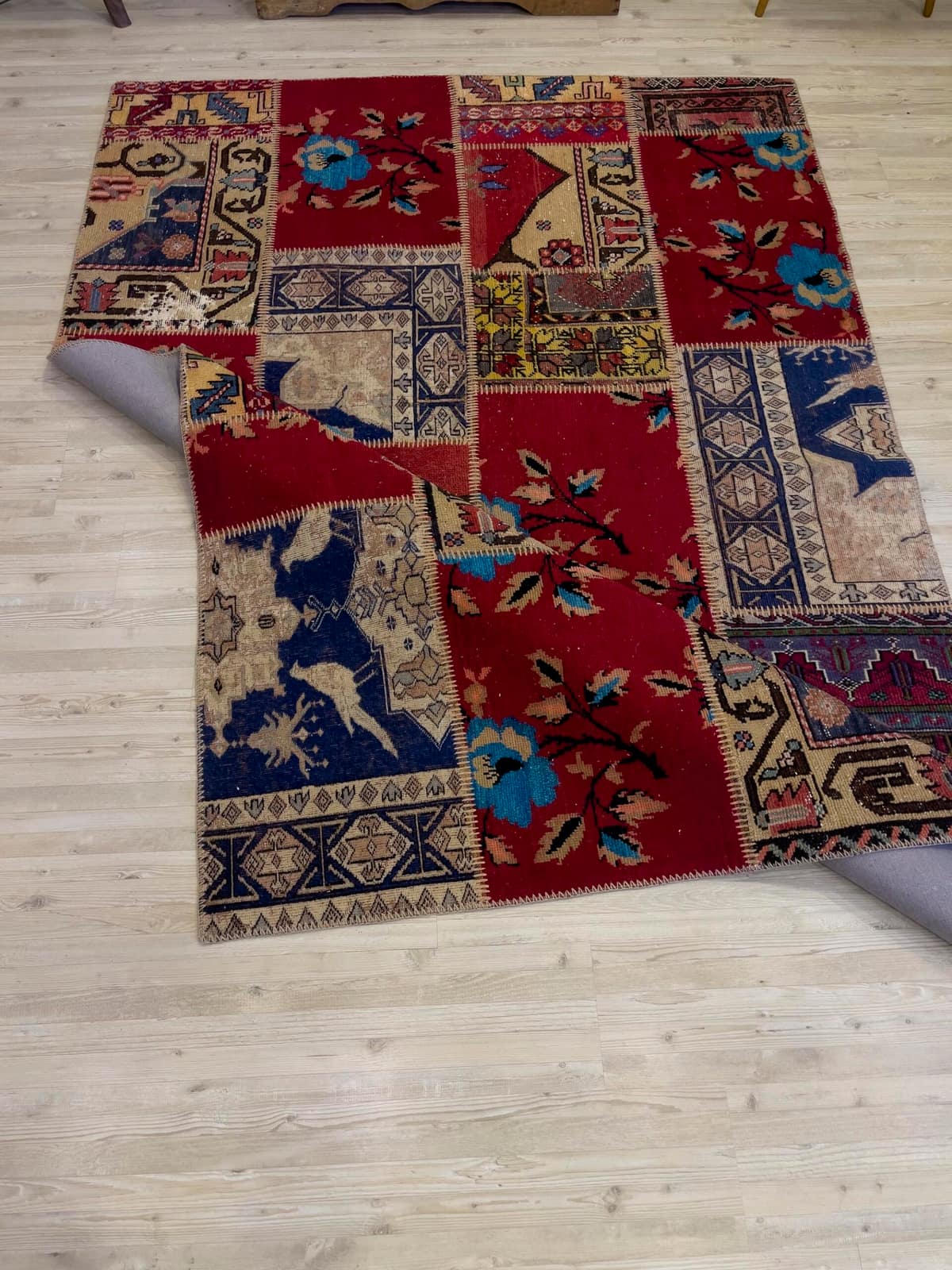 Hand-Woven Distressed Special Patchwork Rug — detail view 3, handmade vintage rug