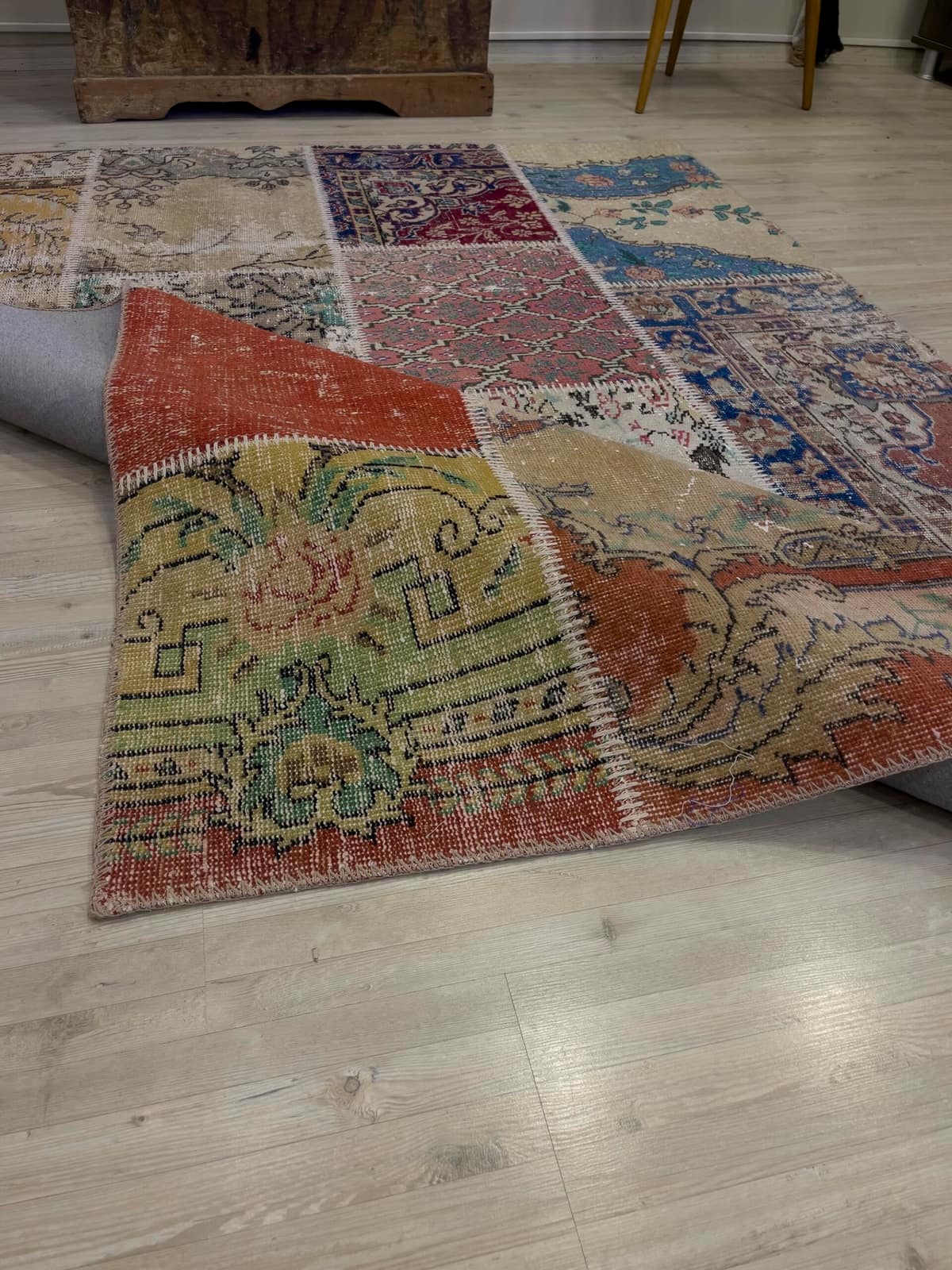 Handmade Patchwork Elegant Design Rug — detail view 2, handmade vintage rug