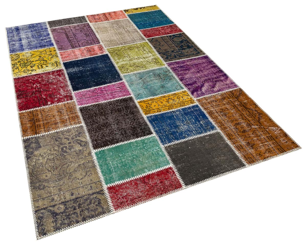 Handmade Patchwork Rug, vintage rug, Handmade, hand-knotted wool, cotton & silk, size 160 × 230 cm, from Isparta