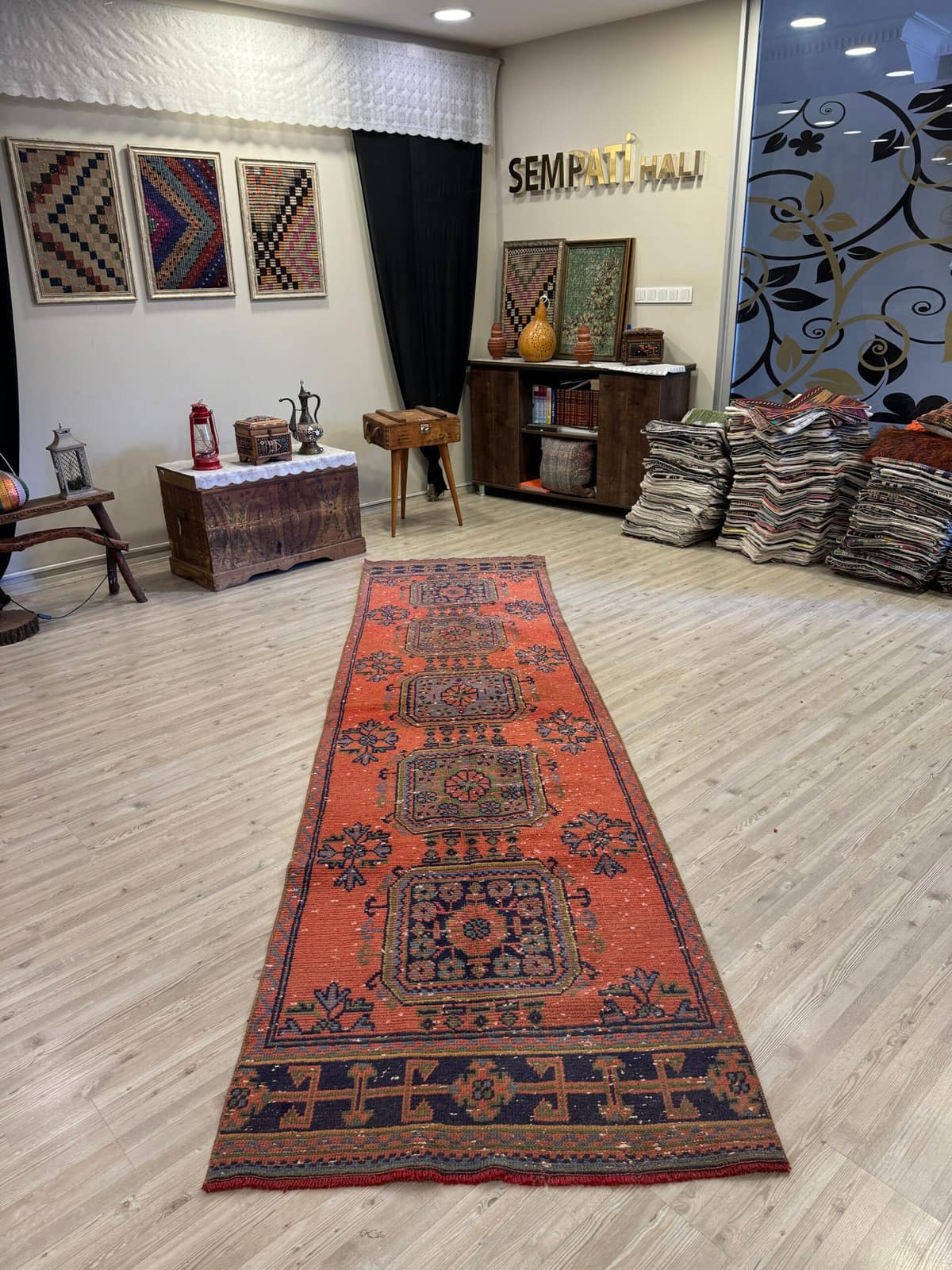 Distressed Handwoven Vintage Runner Rug — detail view 4, handmade vintage rug