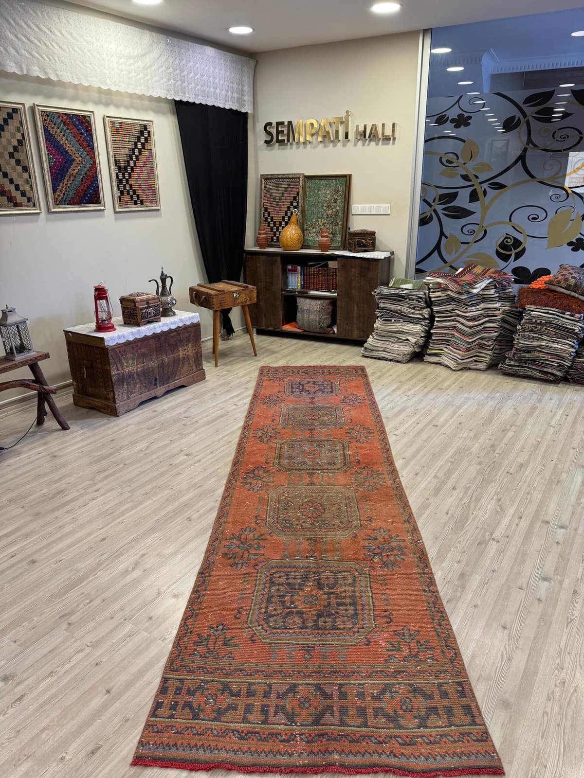 Distressed Handwoven Vintage Runner Rug — detail view 2, handmade vintage rug