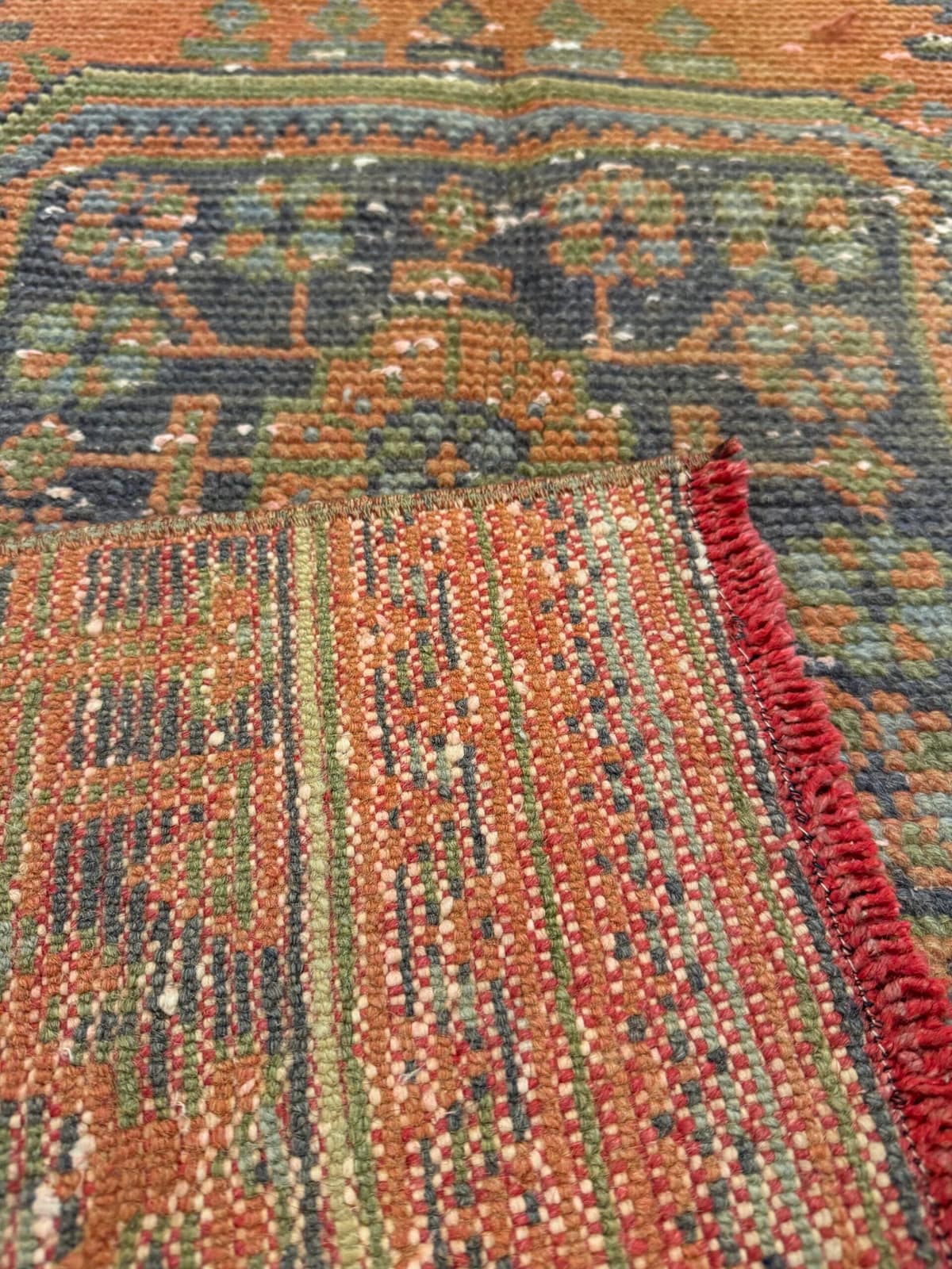 Distressed Handwoven Vintage Runner Rug — detail view 4, handmade vintage rug
