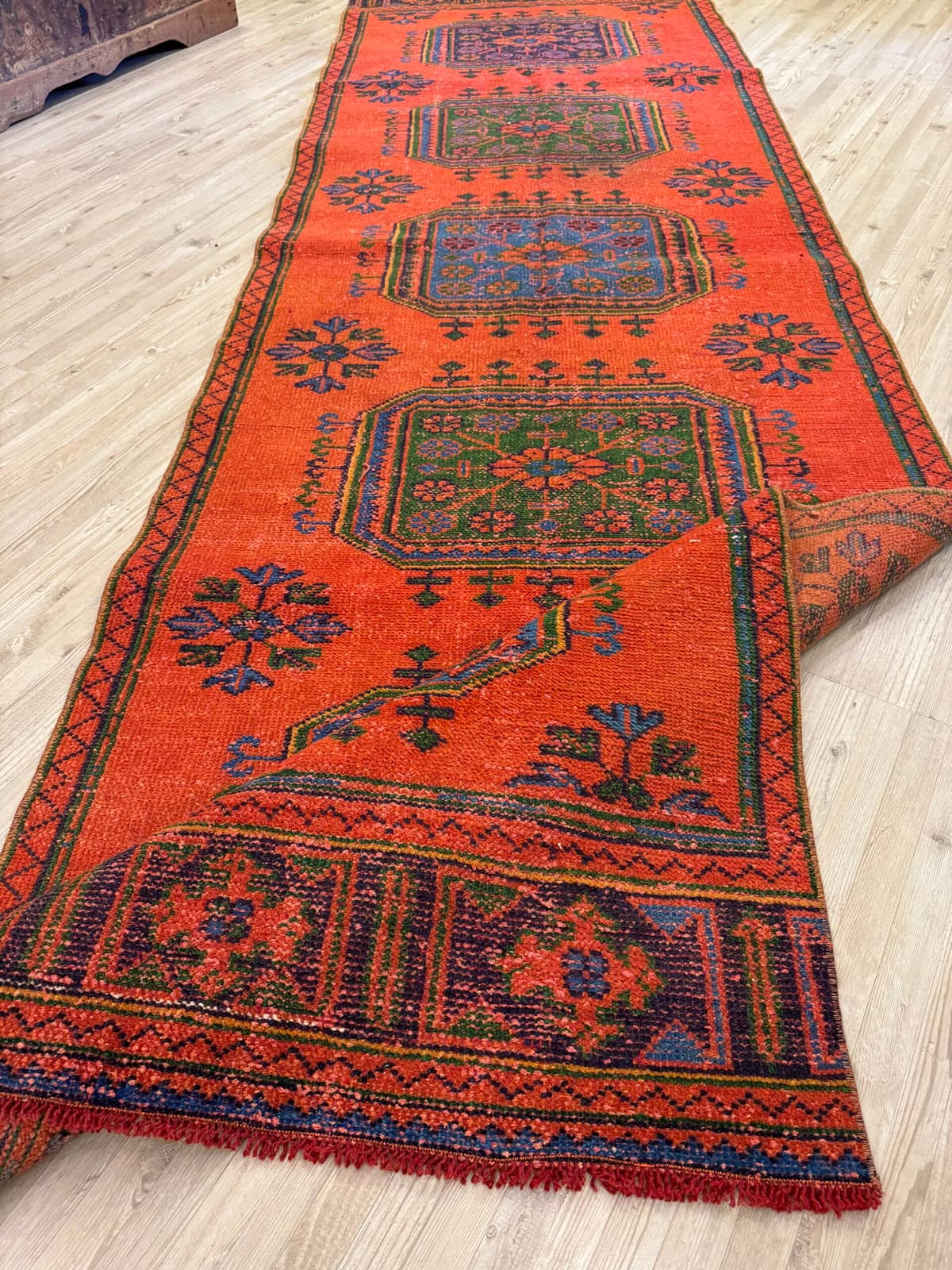 Distressed Handwoven Vintage Runner Rug — detail view 2, handmade vintage rug