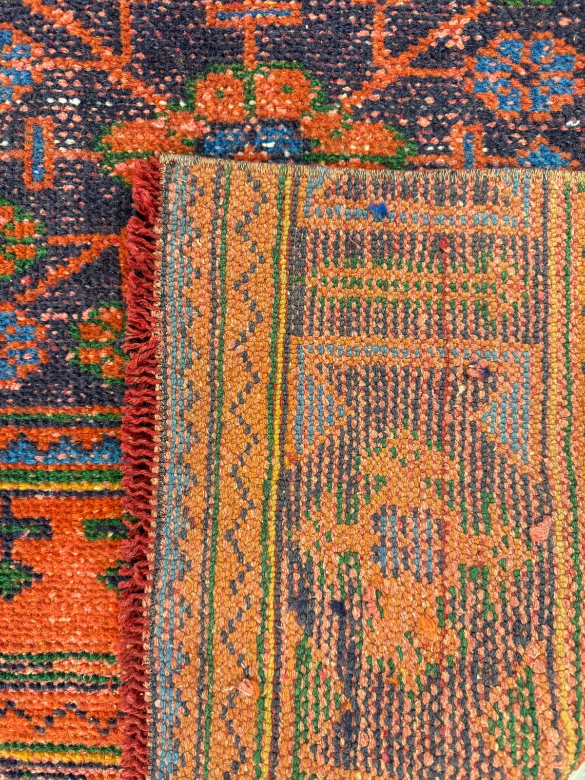 Distressed Handwoven Vintage Runner Rug — detail view 3, handmade vintage rug