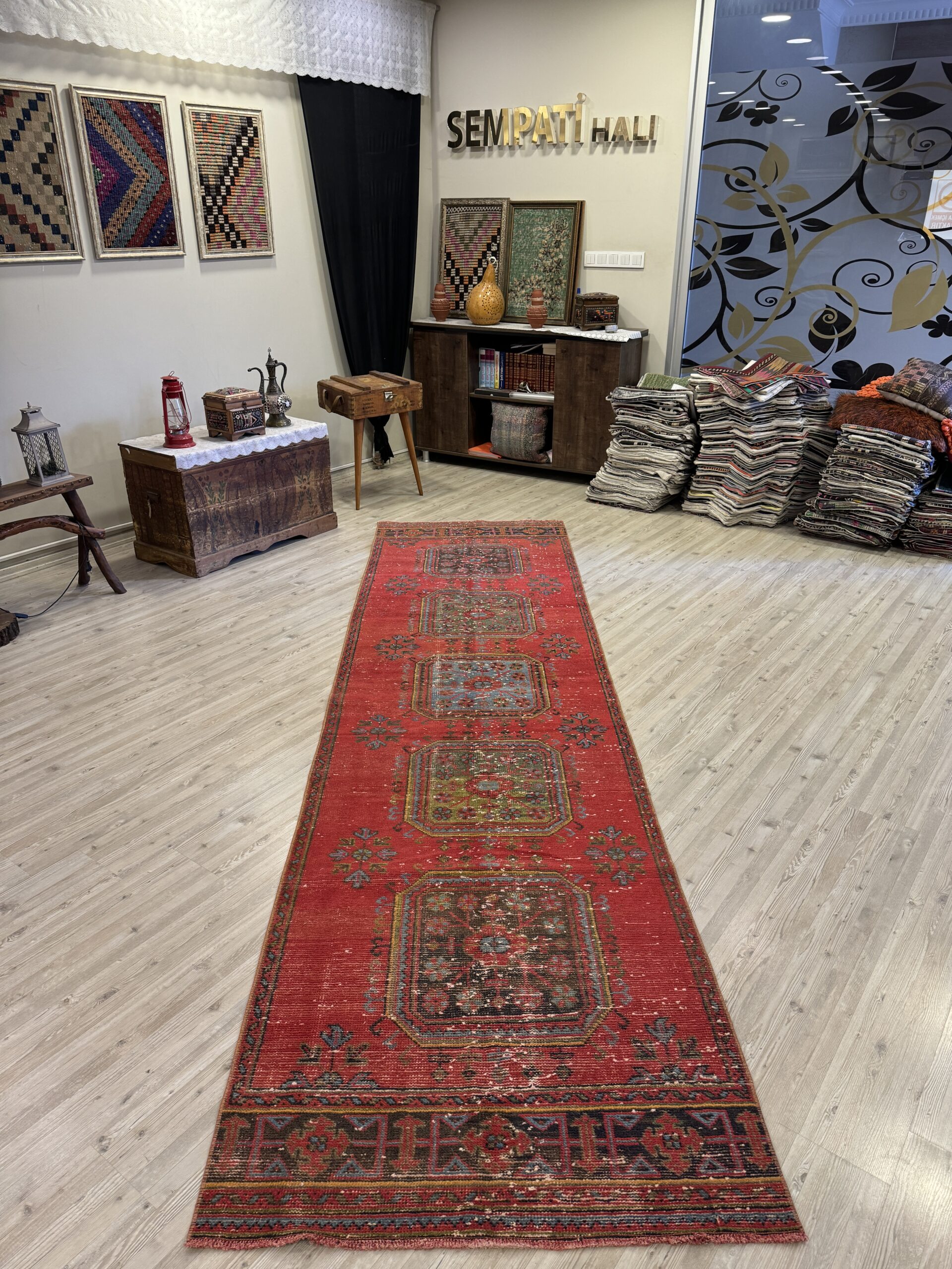 Distressed Hand-Woven Vintage Runner Rug — detail view 2, handmade vintage rug