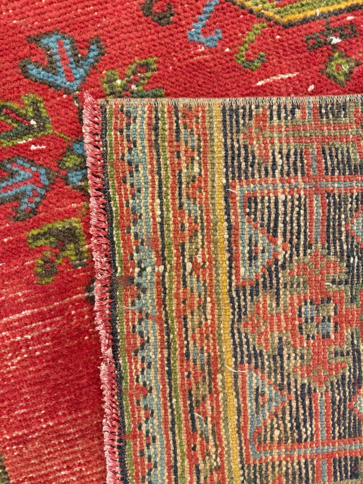 Distressed Hand-Woven Vintage Runner Rug — detail view 3, handmade vintage rug