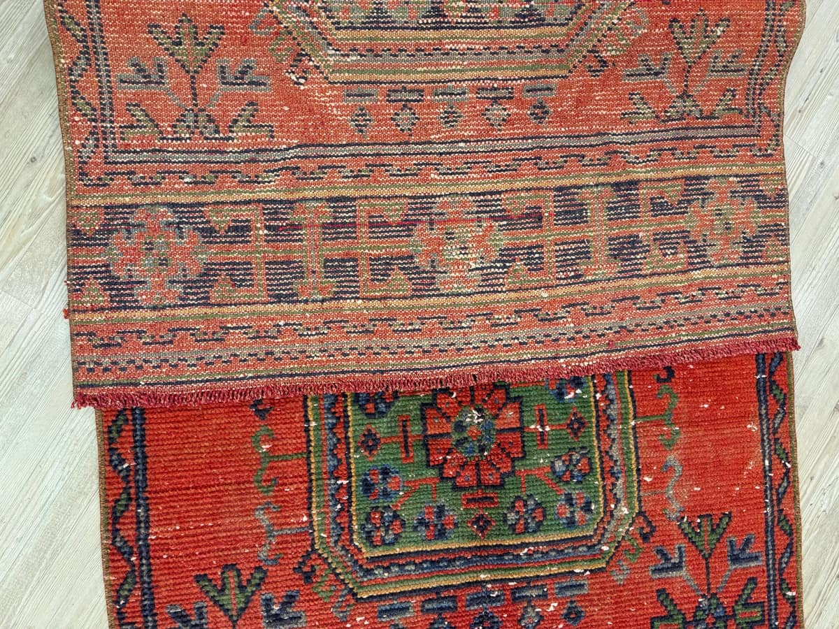 Distressed Hand-Woven Vintage Runner Rug — detail view 3, handmade vintage rug