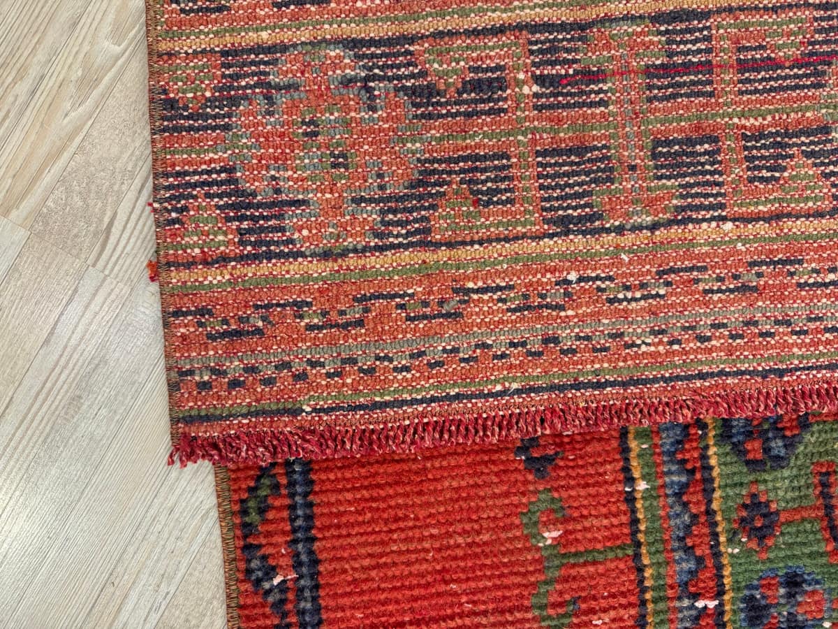 Distressed Hand-Woven Vintage Runner Rug — detail view 4, handmade vintage rug