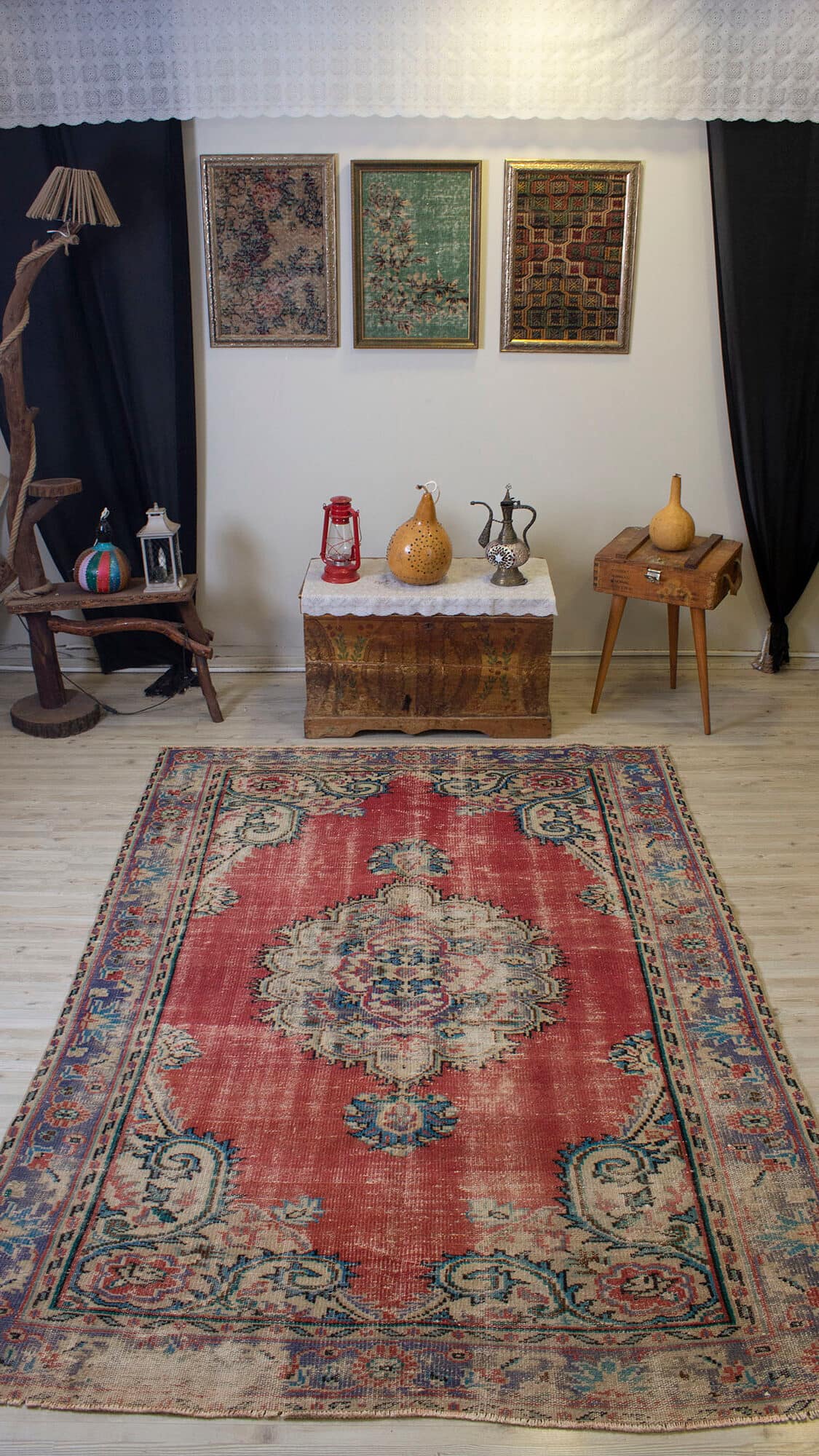 Century-Old Antique-Style Rug, vintage rug, Handmade, hand-knotted wool, cotton & silk, size 162 × 283 cm, from Konya