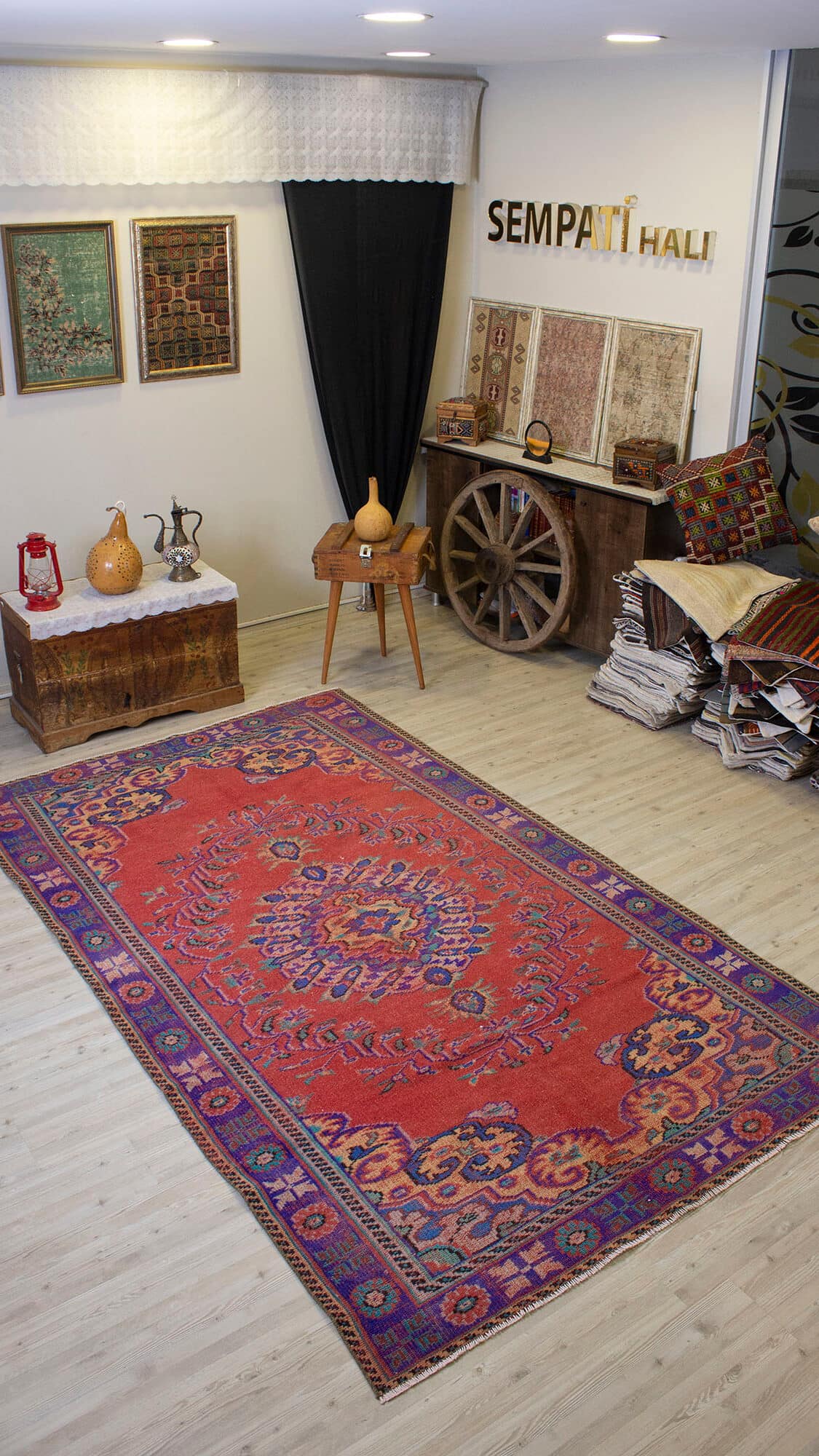 Vintage Wool-Woven Rug, vintage rug, Handmade, hand-knotted wool, cotton & silk, size 174 × 294 cm, from Oushak