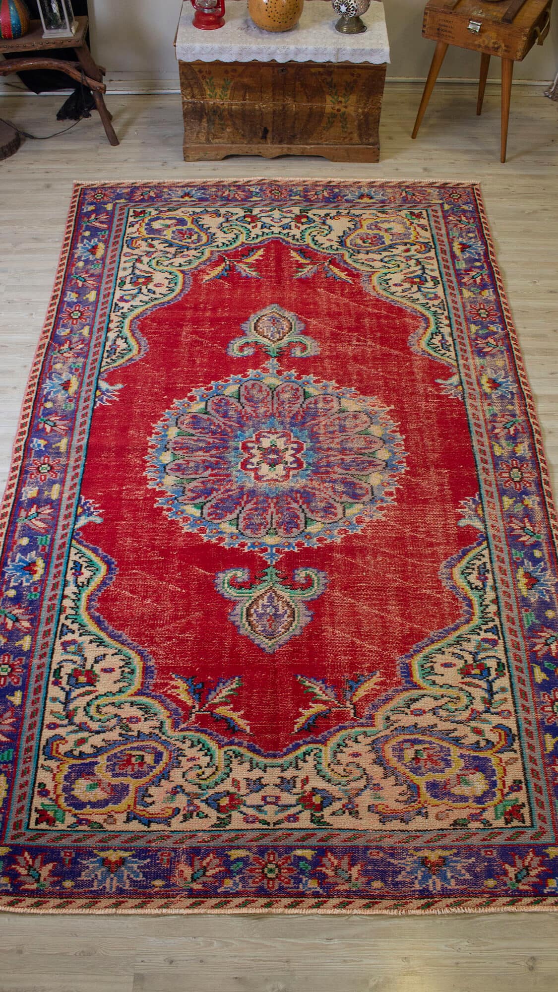 Handcrafted Distressed Rug — detail view 2, handmade vintage rug