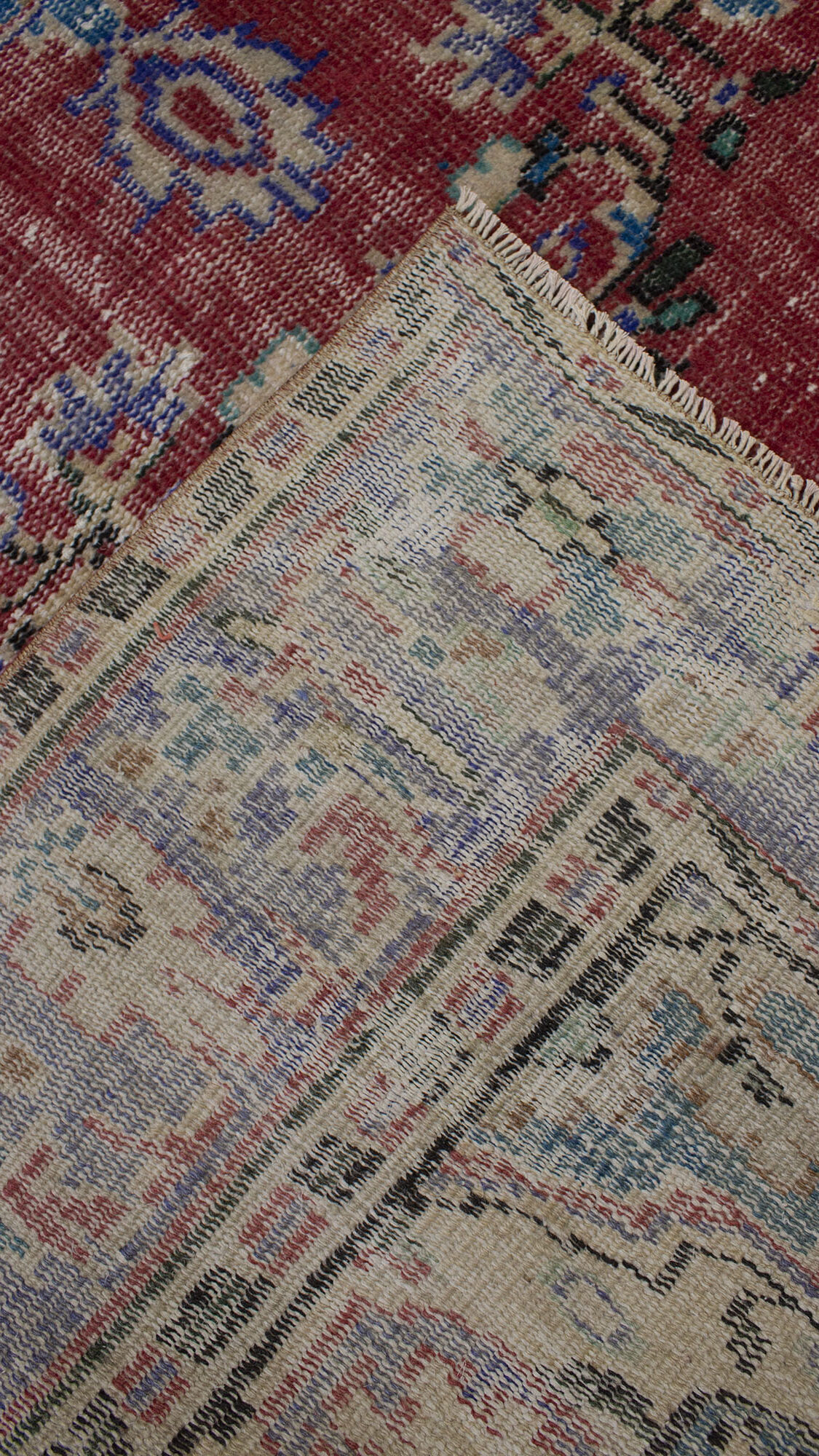 Anatolian-Patterned Distressed Rug — detail view 3, handmade vintage rug