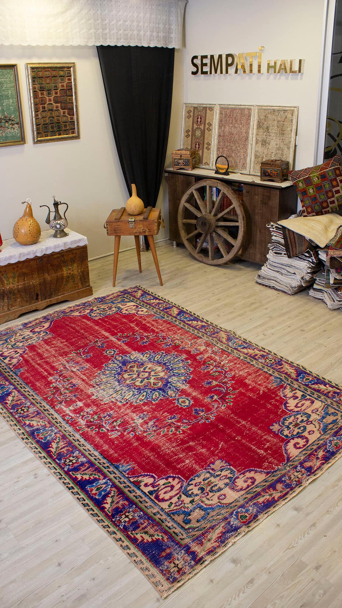 Vintage Handwoven Wool Rug — detail view 2, handmade vintage rug