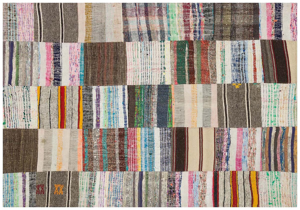 Vintage-Style Hand-Woven Patchwork Rug — detail view 2, handmade vintage rug
