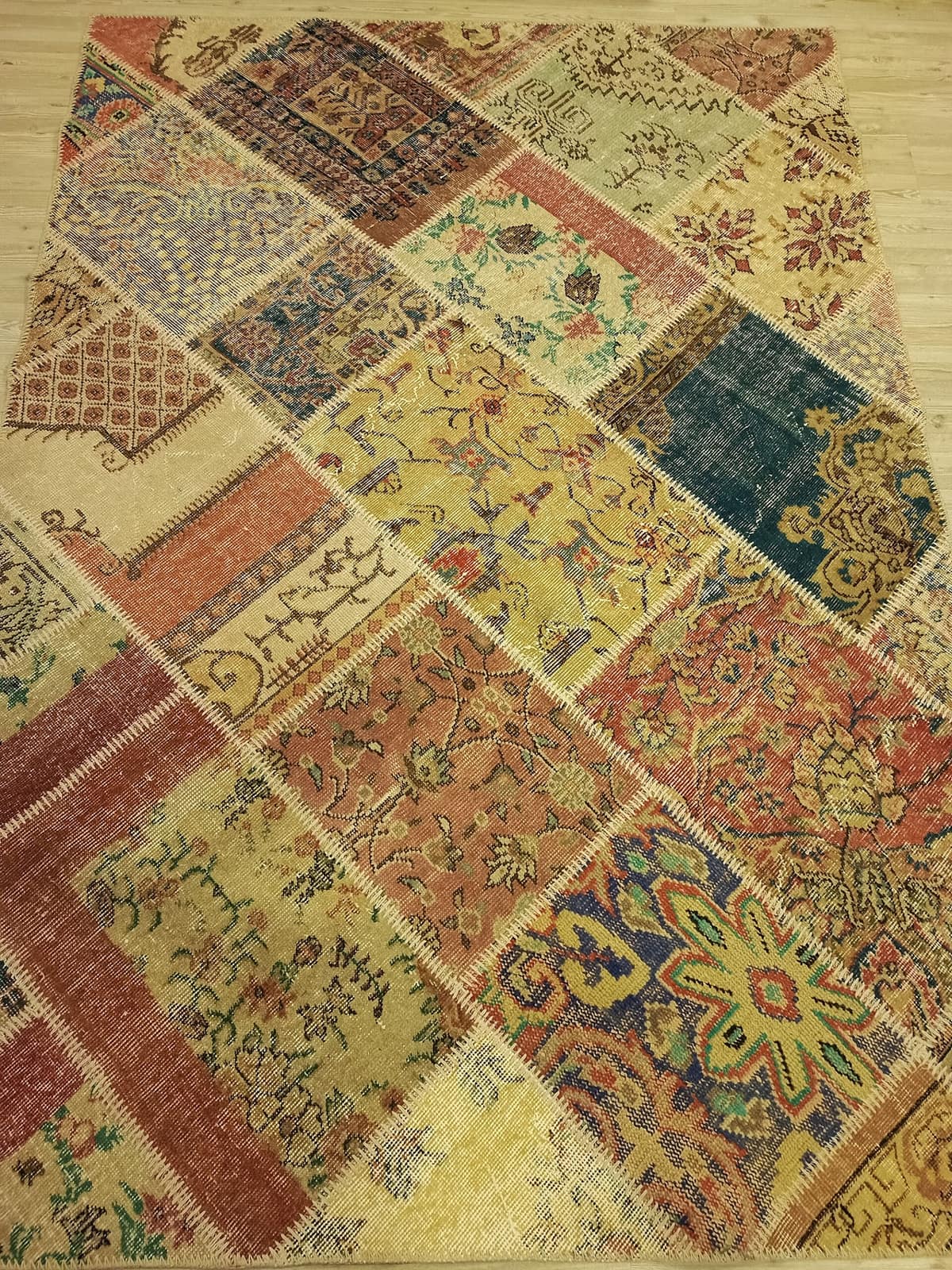 Colorful Hand-Woven Patchwork Rug — detail view 3, handmade vintage rug