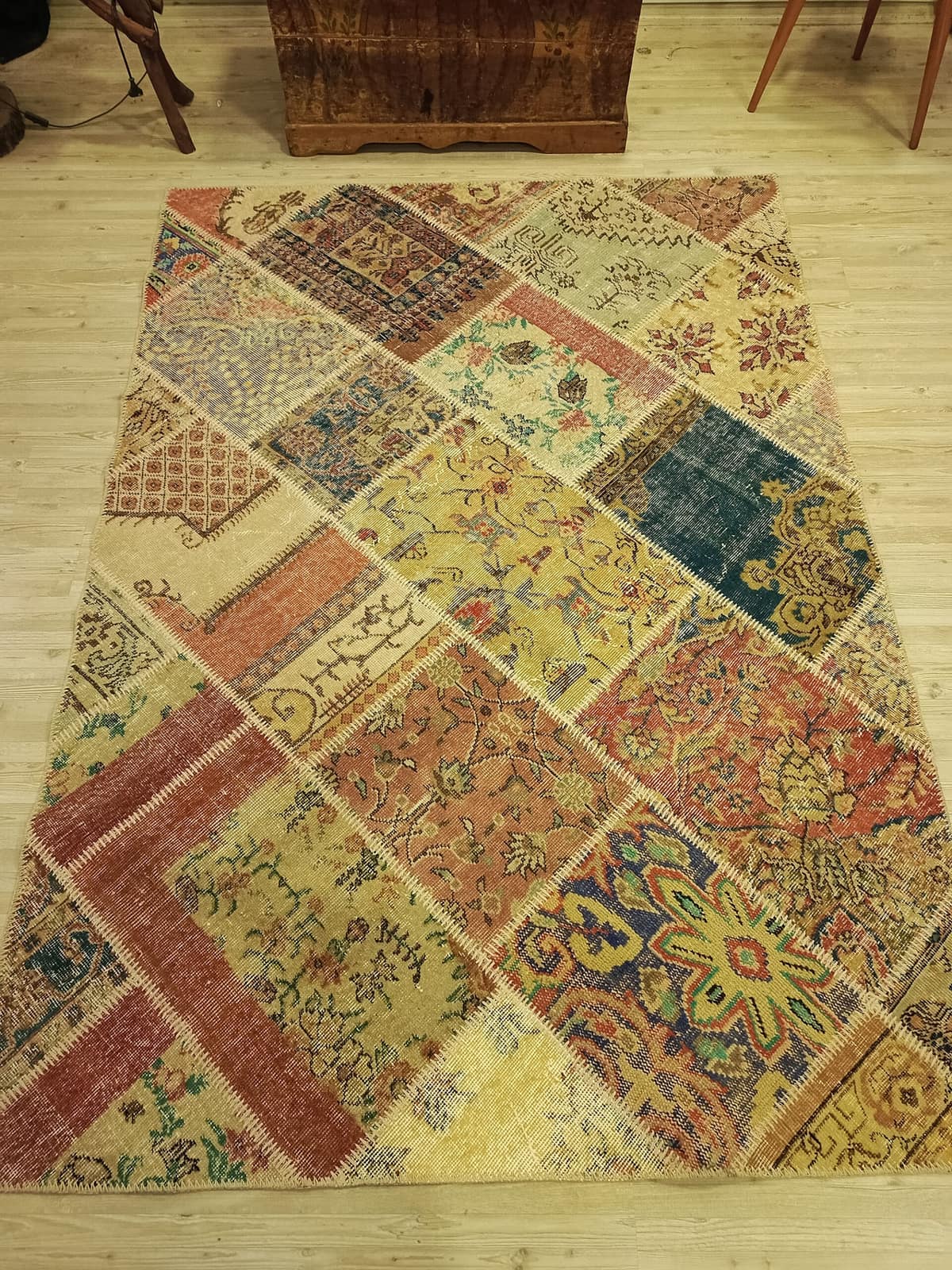 Colorful Hand-Woven Patchwork Rug, vintage rug, Handmade, hand-knotted wool & cotton, size 230 × 160 cm, from Konya