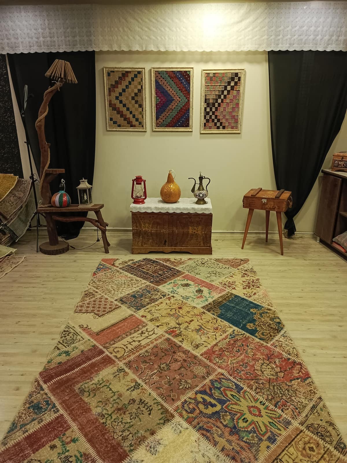 Colorful Hand-Woven Patchwork Rug — detail view 4, handmade vintage rug