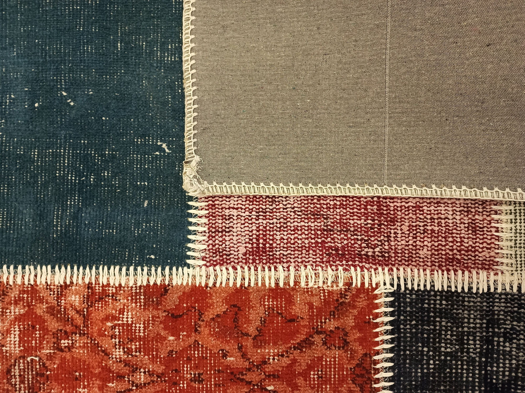 Handcrafted Distressed Patchwork Rug — detail view 3, handmade vintage rug