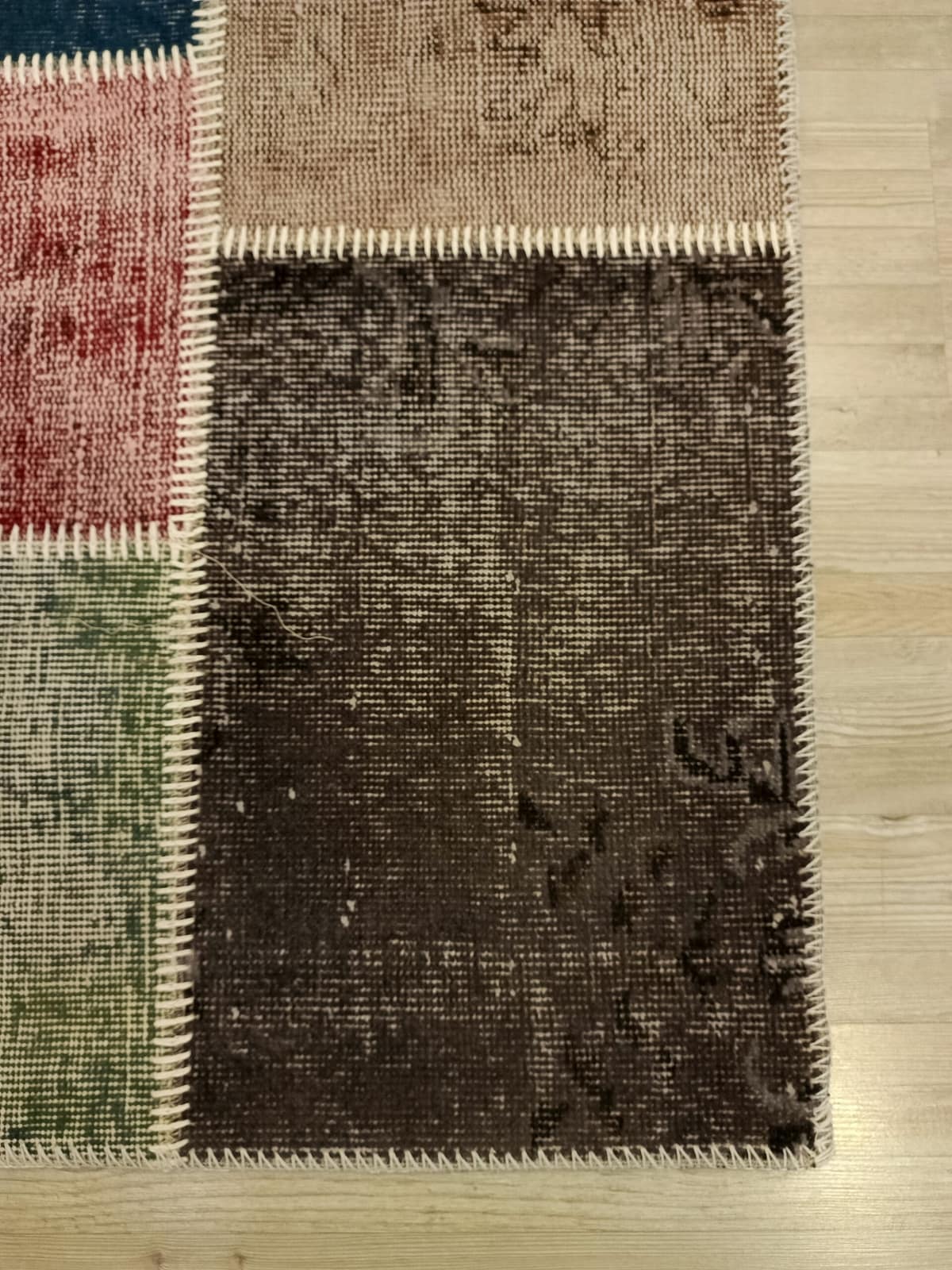 Handcrafted Distressed Patchwork Rug — detail view 4, handmade vintage rug