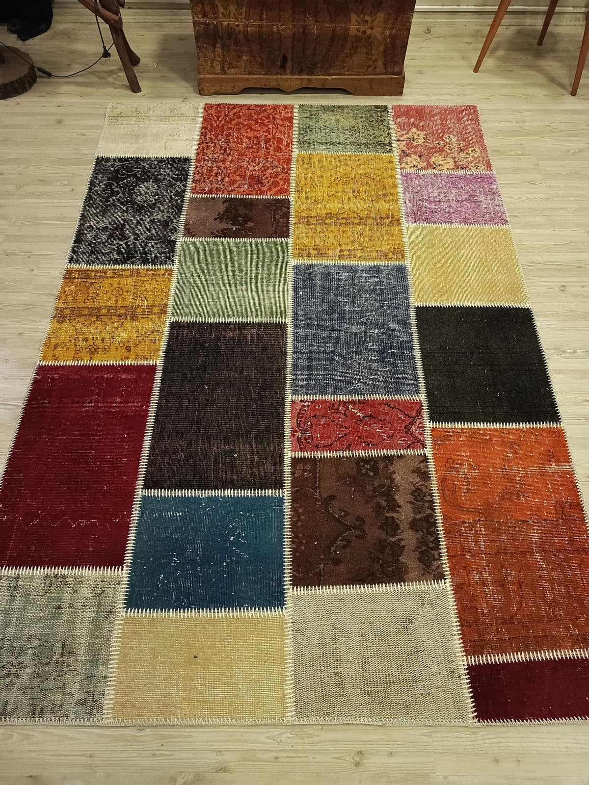 Patchwork Rug in Natural Tones — detail view 4, handmade vintage rug
