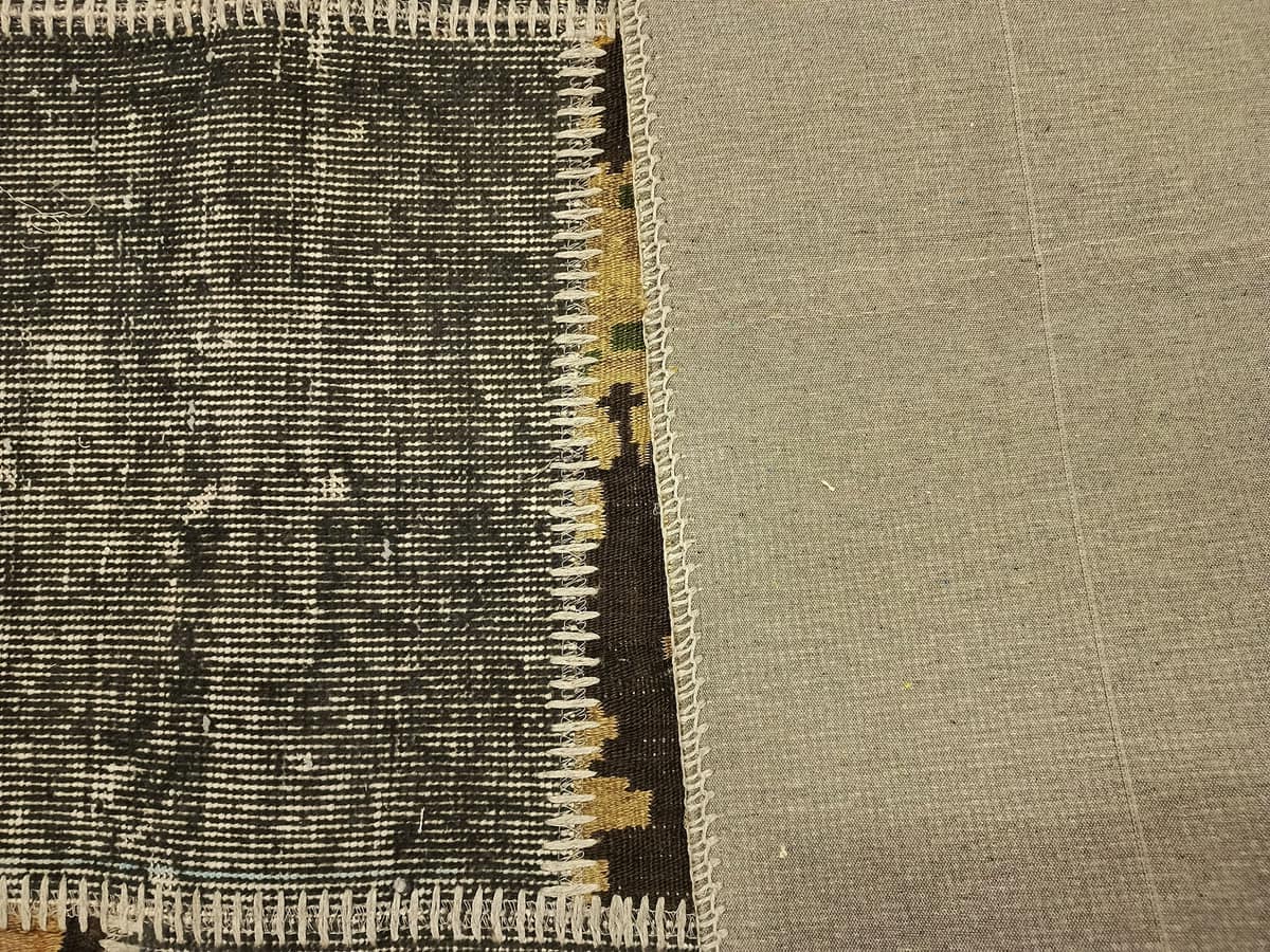 Modern Distressed Patchwork Rug — detail view 3, handmade vintage rug