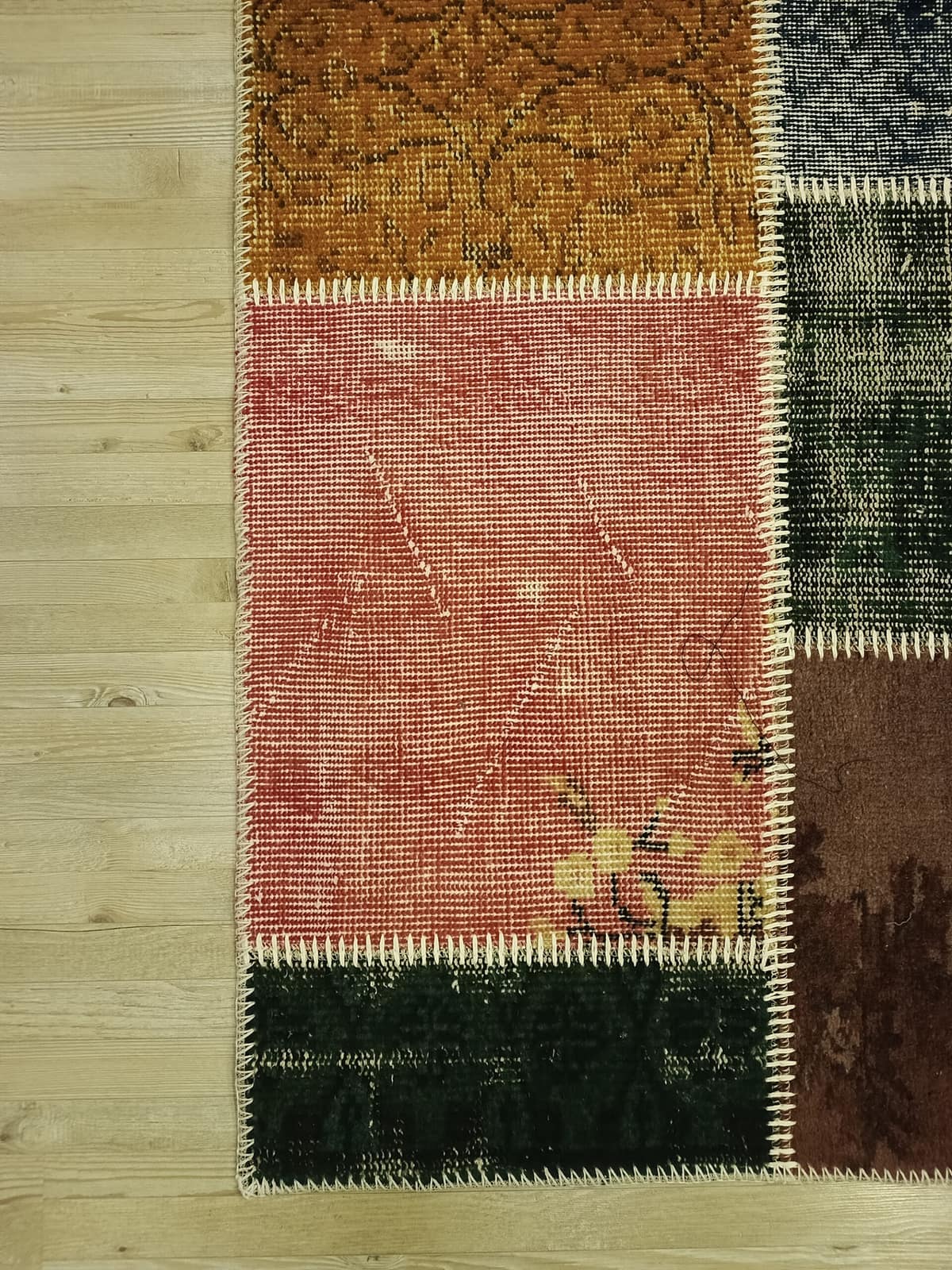 Antique-Style Patchwork Rug — detail view 2, handmade vintage rug