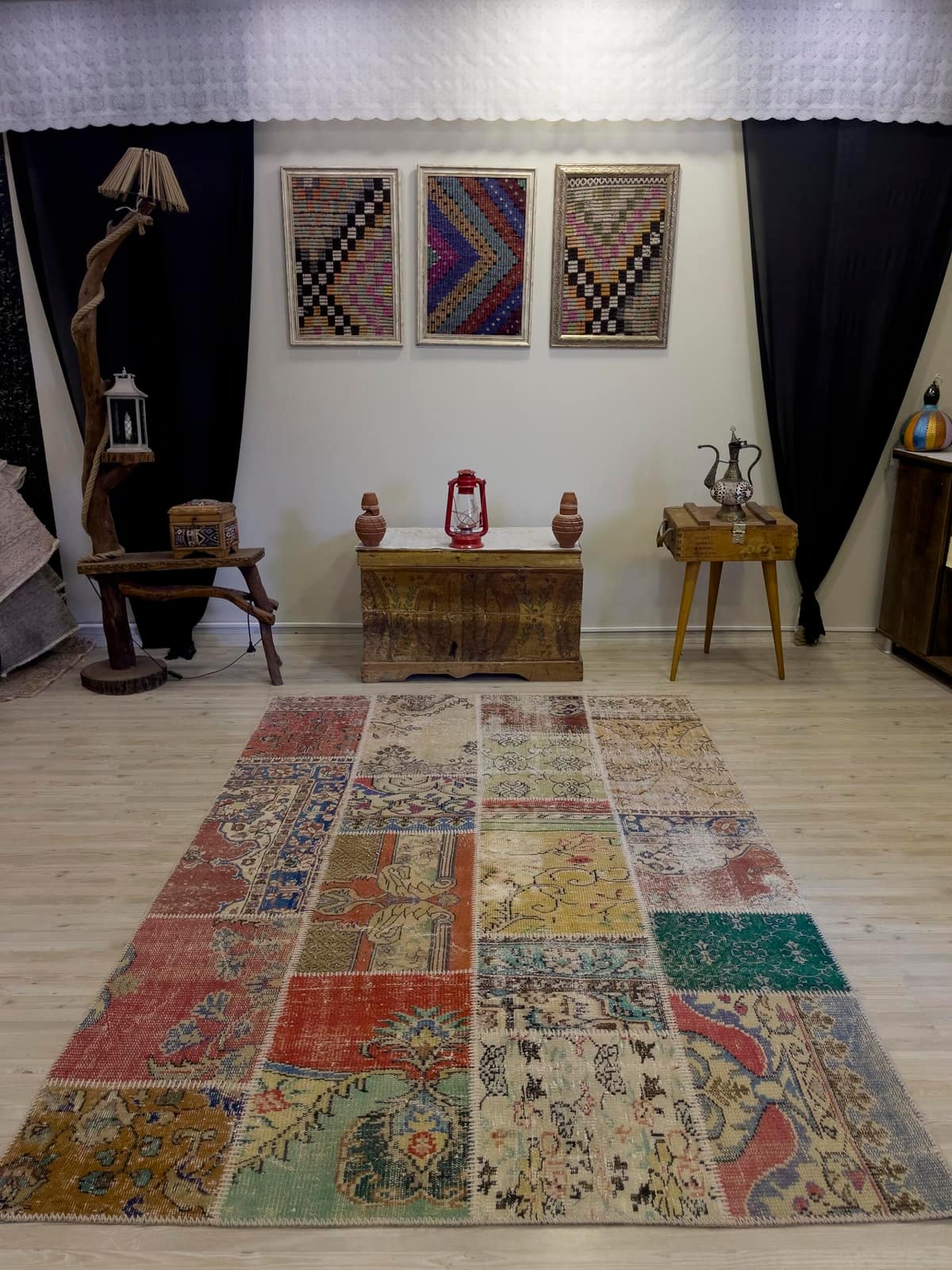 Vintage-Style Handwoven Patchwork Rug — detail view 2, handmade vintage rug